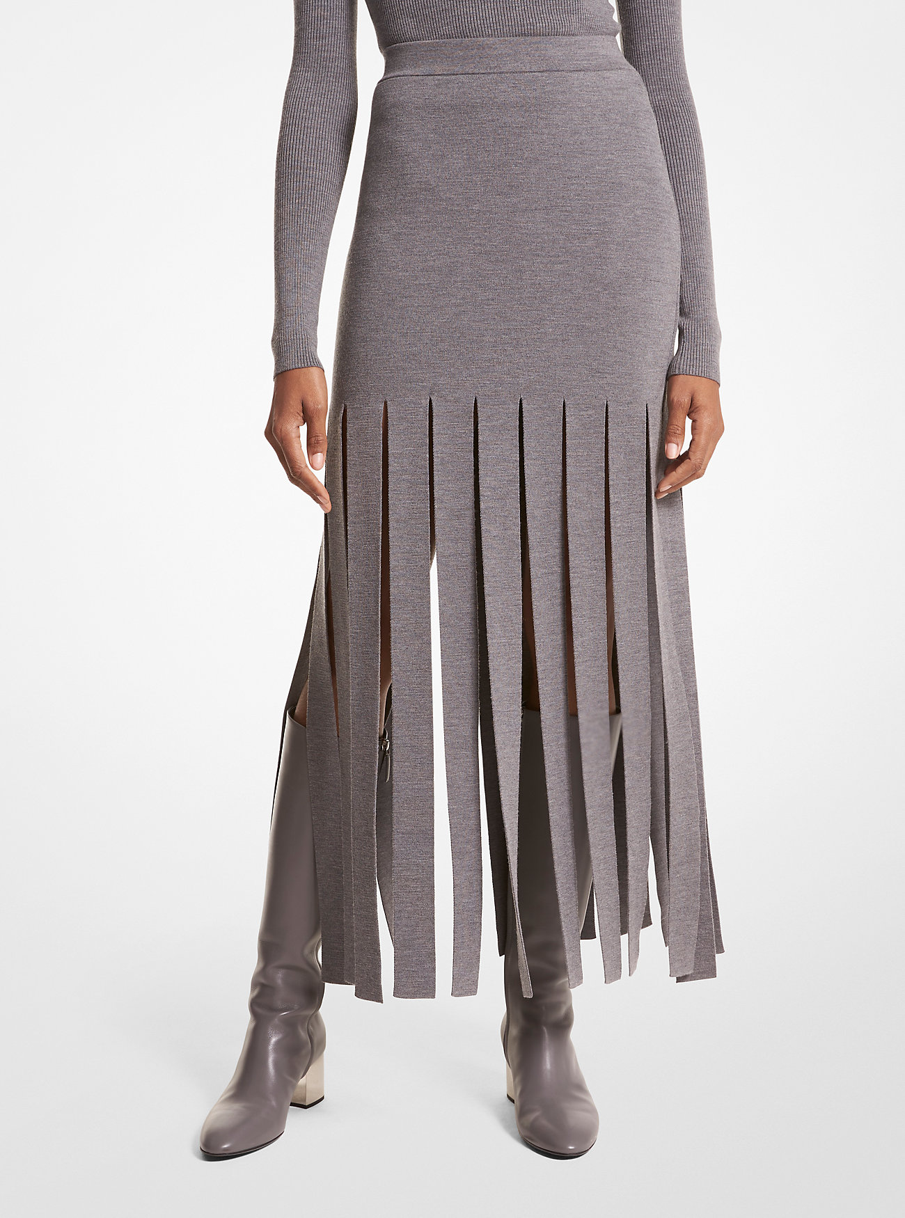 Merino Wool Blend Streamer Skirt - BANKER GREY
