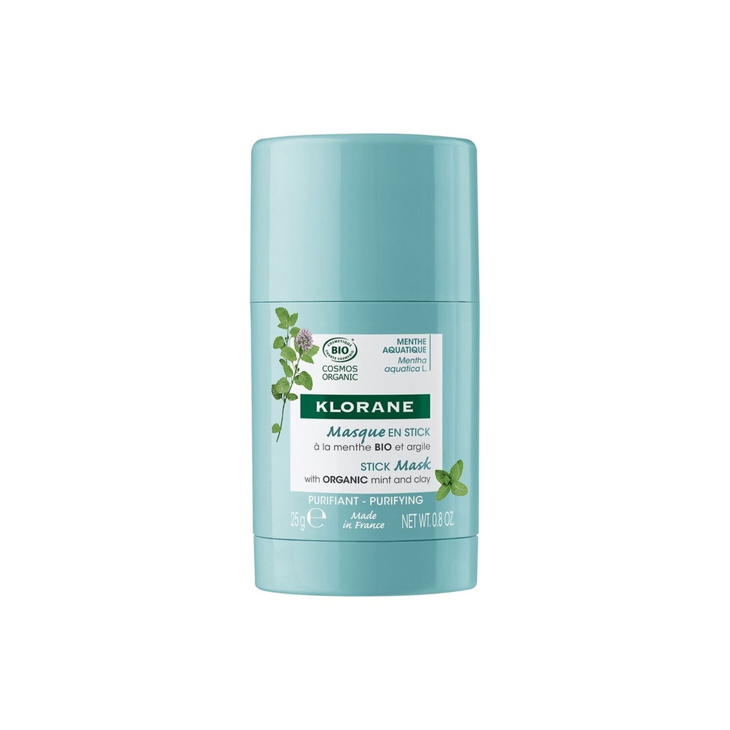 Klorane Masque en stick Menthe Aquatique Bio et Argile - Peaux mixtes à grasses - 25g