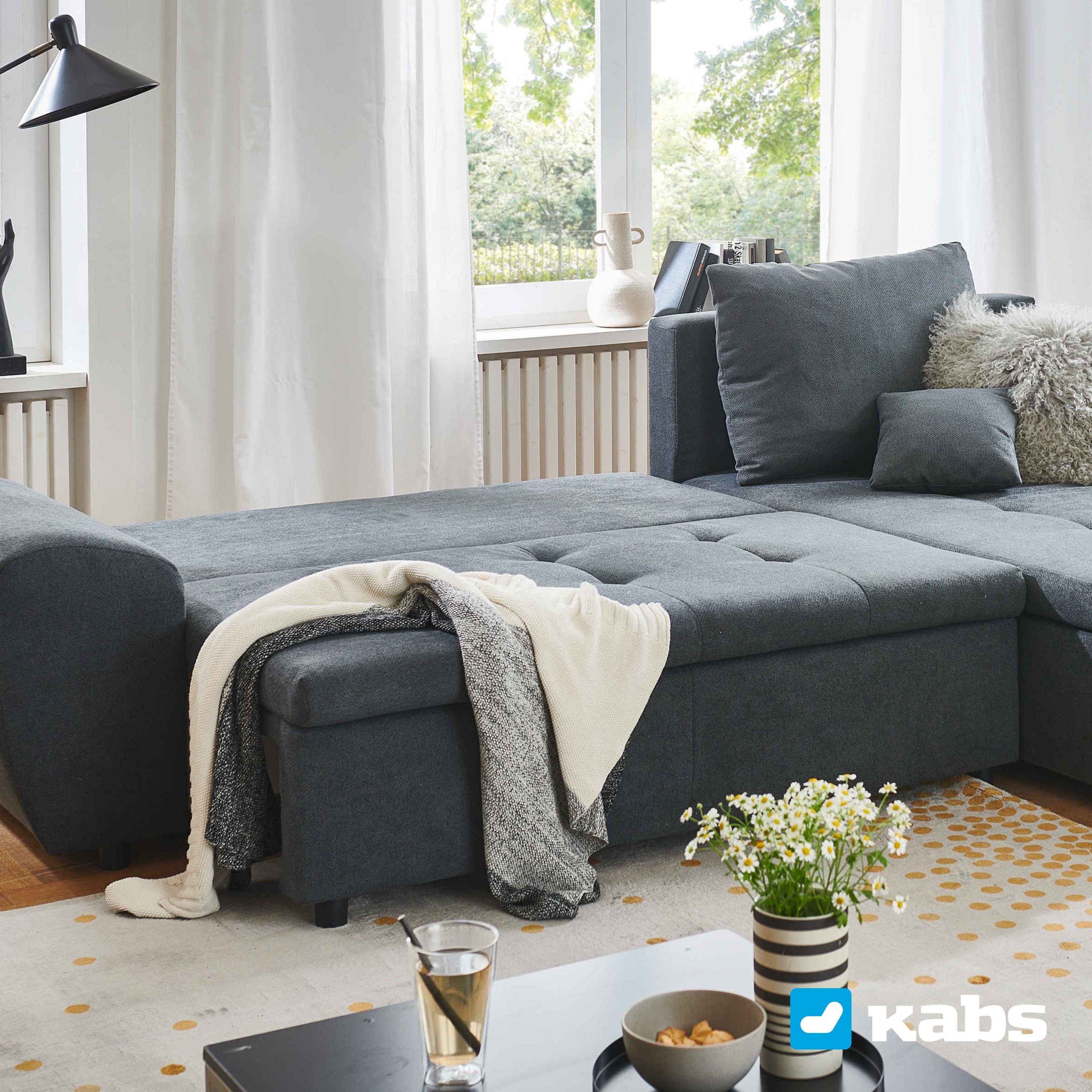 Kabs Polsterwelt Ecksofa Isa, Bettkasten, Schlaffunktion, Stauraum, Zierkissen, Made in Europe