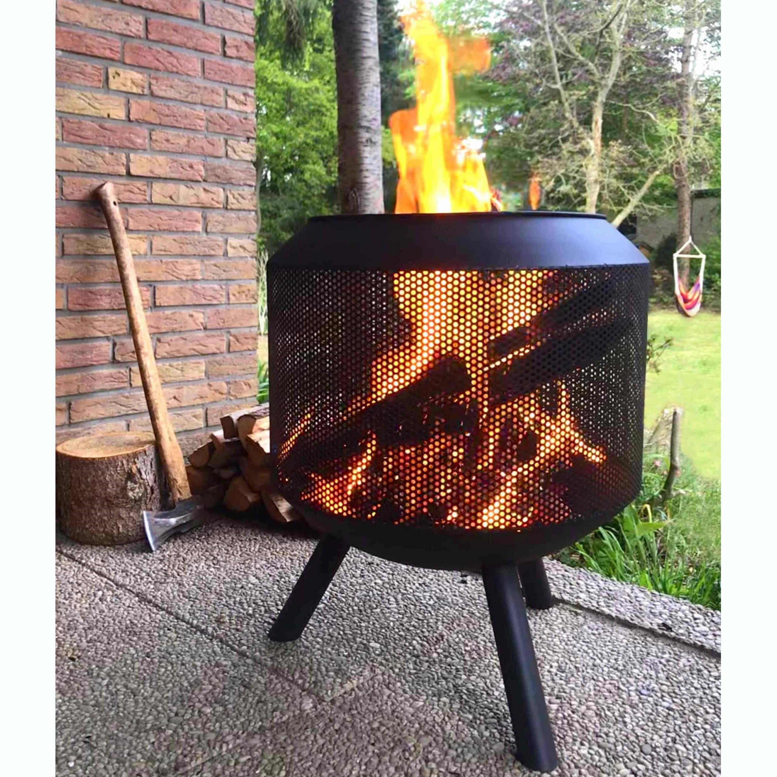 Raburg Feuerkorb XXL BEN in SCHIEFER-DUNKELGRAU - extra großer Design Gartenkamin, (Grillrost, Schürhaken)