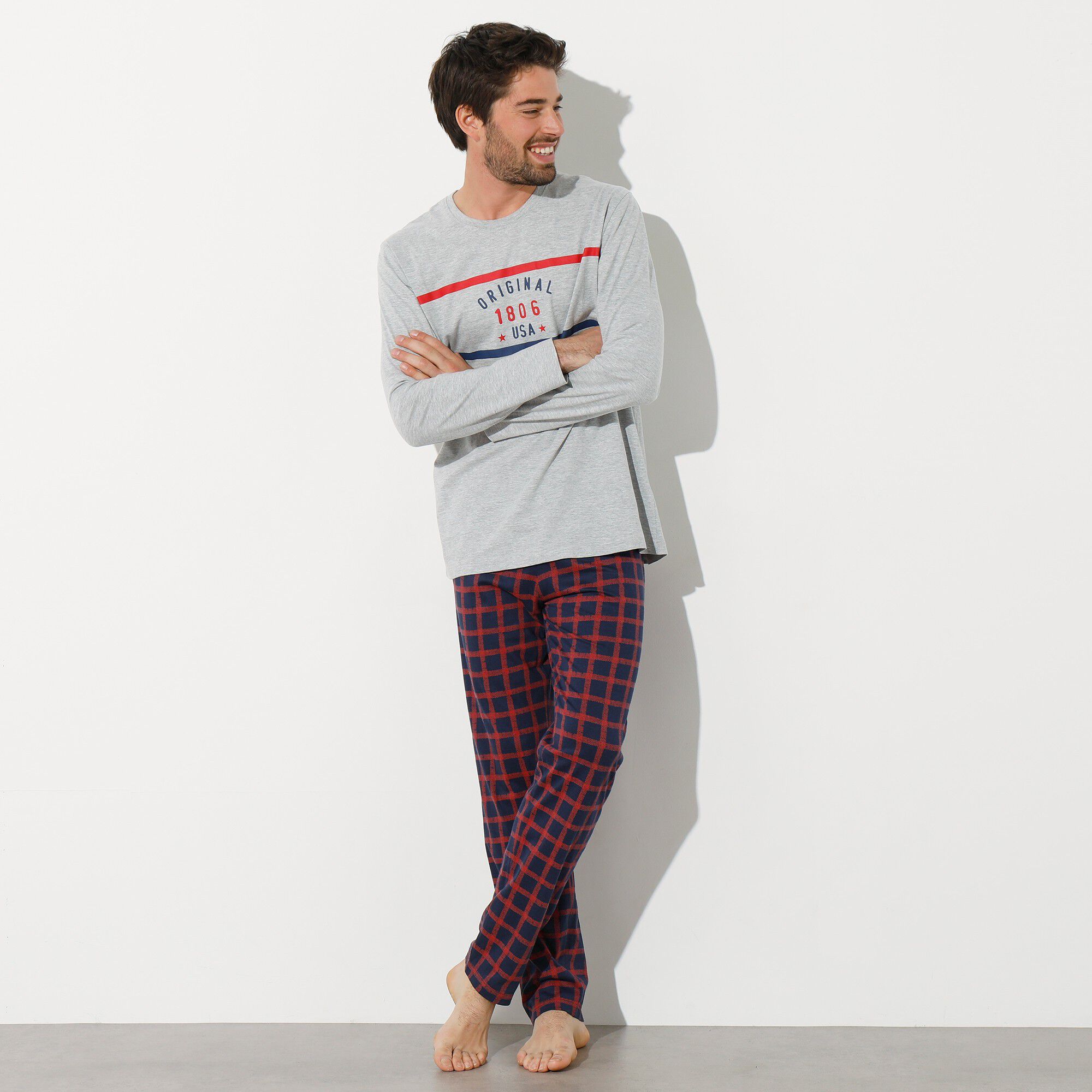 Tee-shirt pyjama manches longues polycoton
