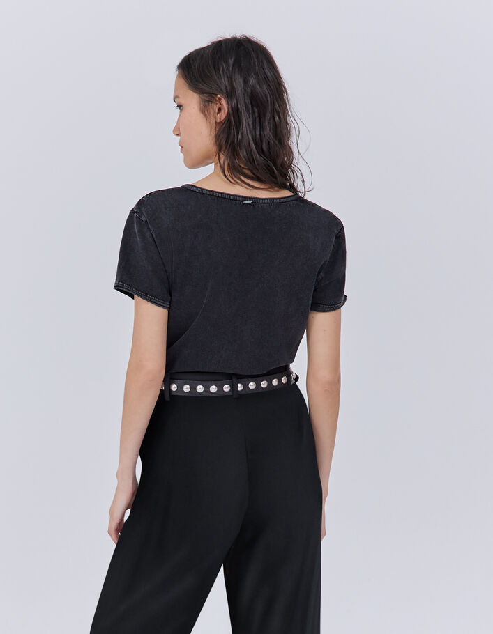 Tee-shirt noir message Rock et clous Femme