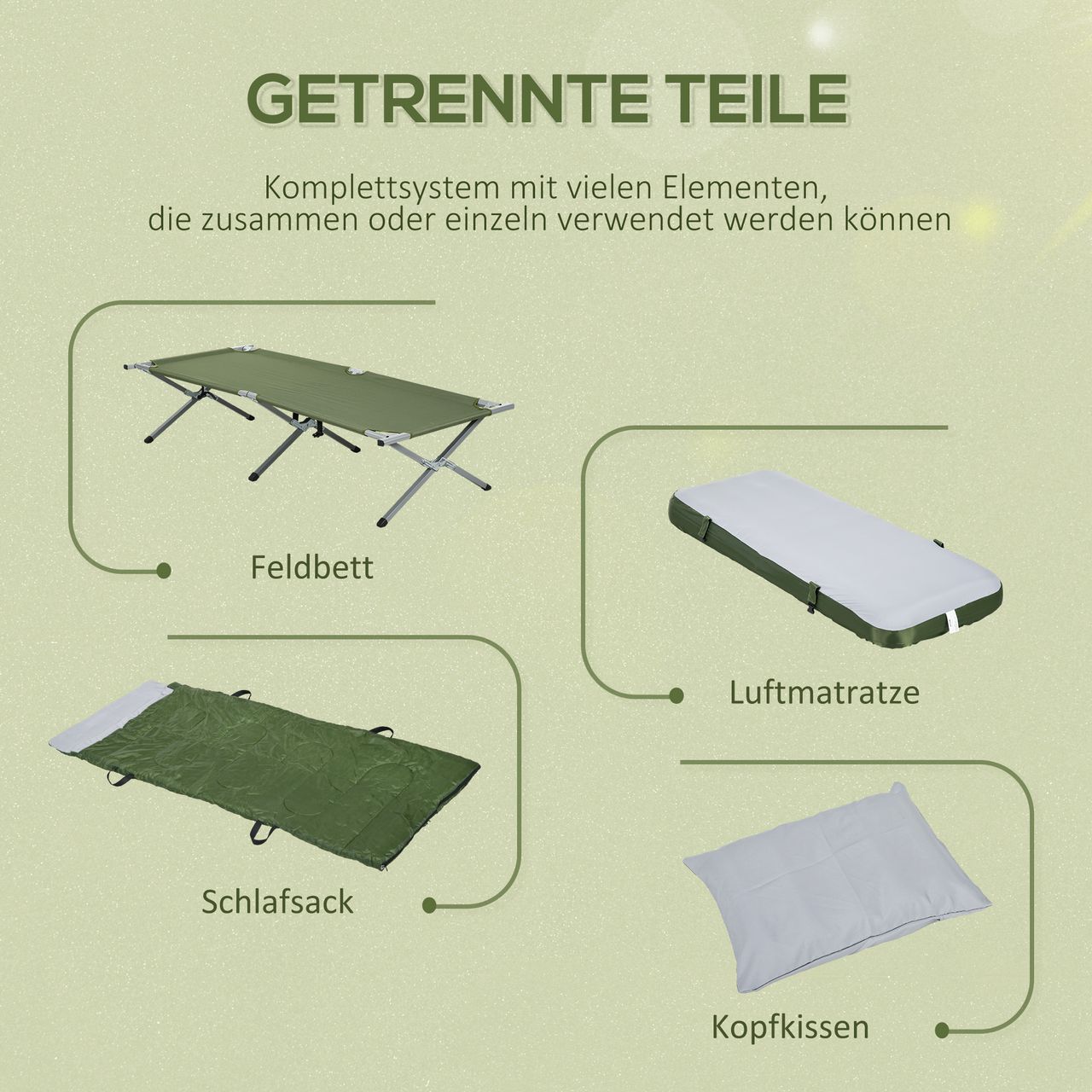 Outsunny Campingbett Einzelbett Feldbett mit Kopfkissen klappbare Reisebett Grün