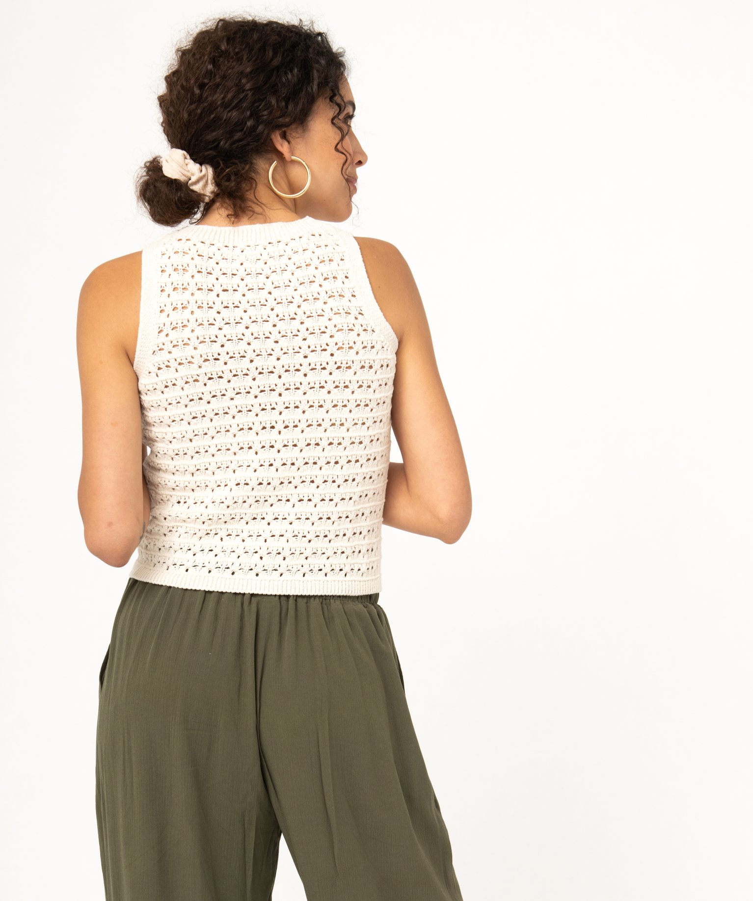 Débardeur en maille ajourée faon macramé femme ecru | GEMO
