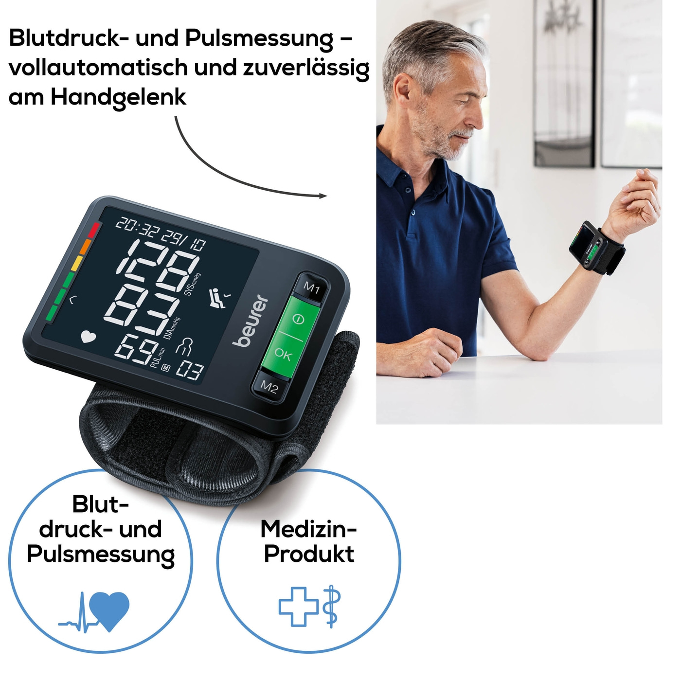Beurer Handgelenk-Blutdruckmessgerät BC 87 <i>Bluetooth</i>®-Sanfter Druckaufbau und schnelle Messzeiten für komfortables Blutdruckmessen