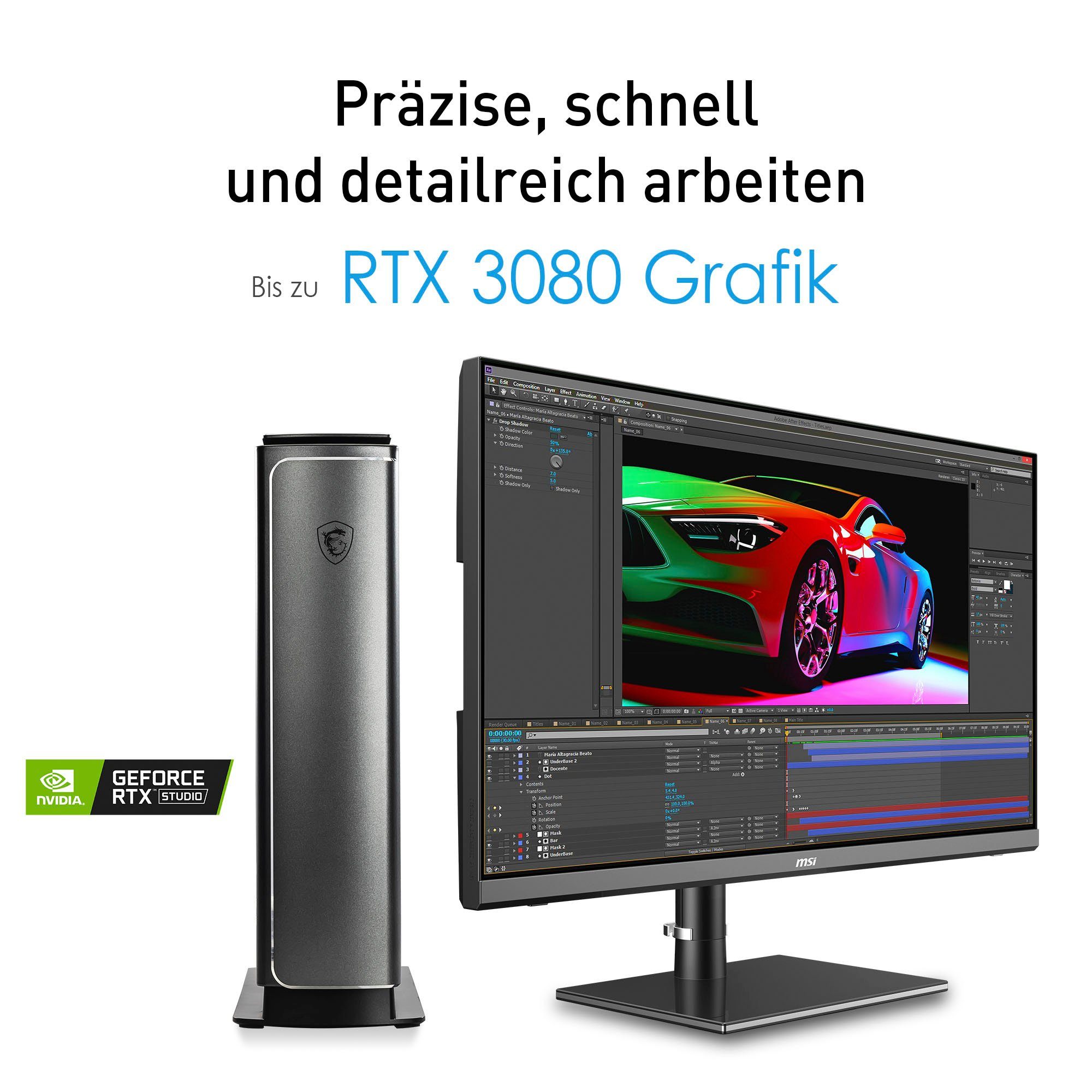 MSI Creator P100X 11TE-615DE Gaming-PC (Intel Core i9 11900K, GeForce RTX 3080 Ventus 3X OC, 64 GB RAM, 2000 GB HDD, 1000 GB SSD, Luftkühlung)