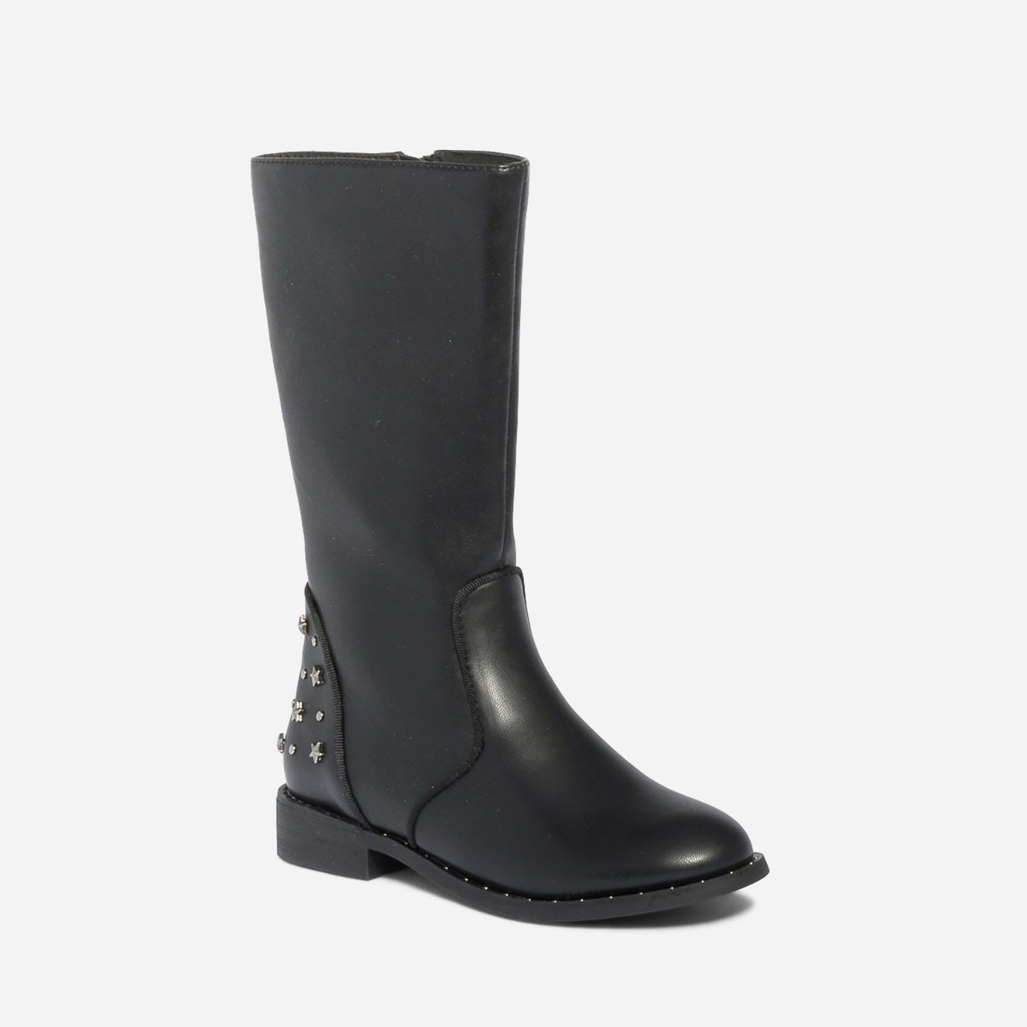 Botte noire en cuir à clous