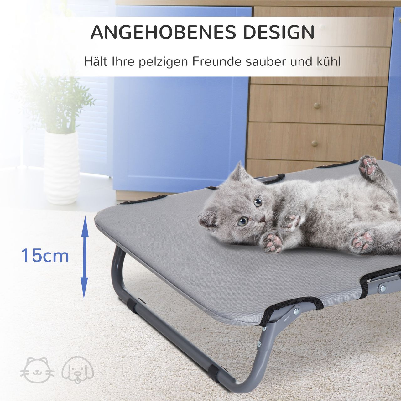 PawHut Hundeliege Outdoor Hundebett Katzenbett Schlafplatz faltbar grau