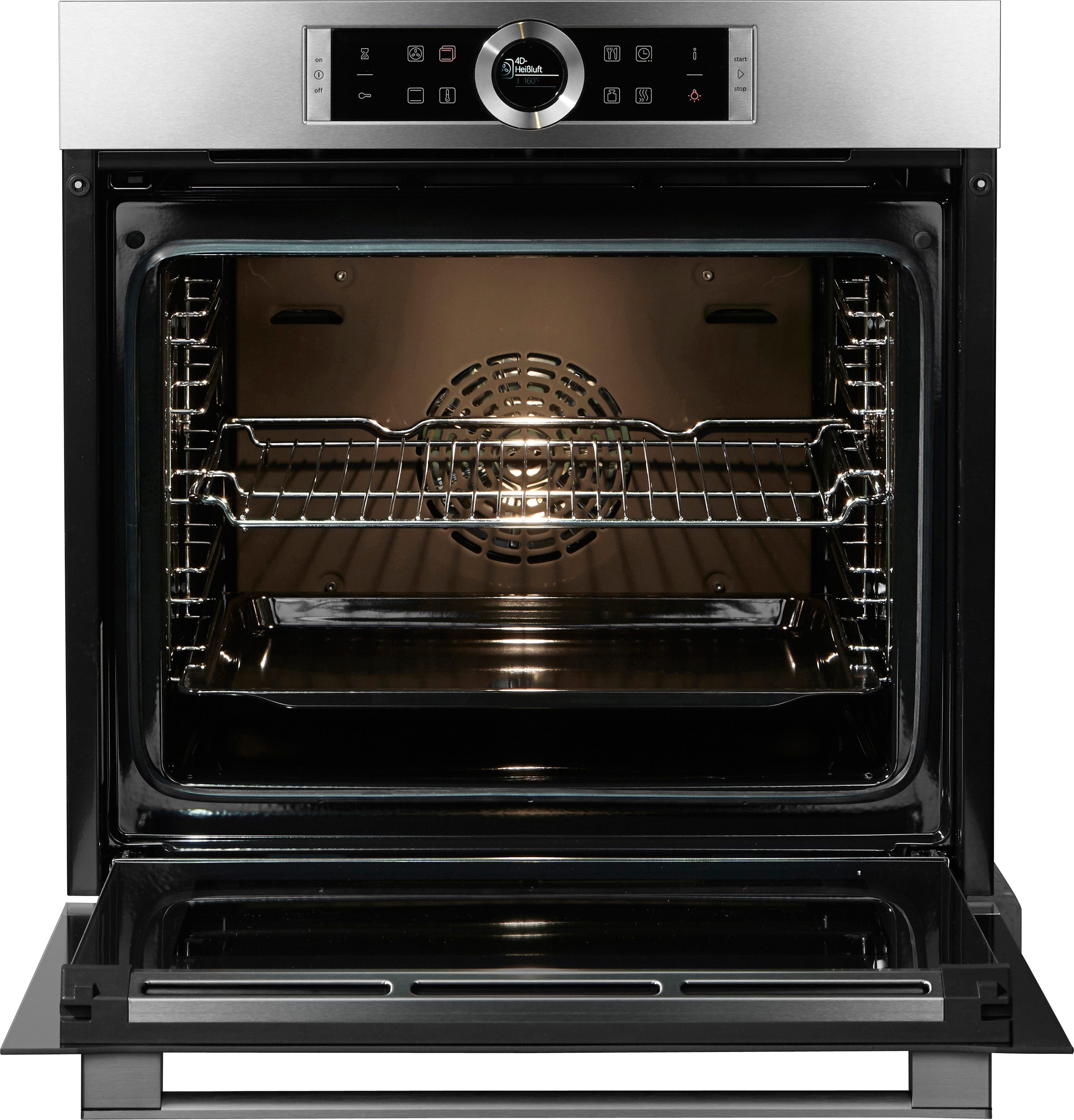 BOSCH Einbaubackofen Serie 8 HBG635B, mit Teleskopauszug nachrüstbar, ecoClean Direct, mit Pizzastufe