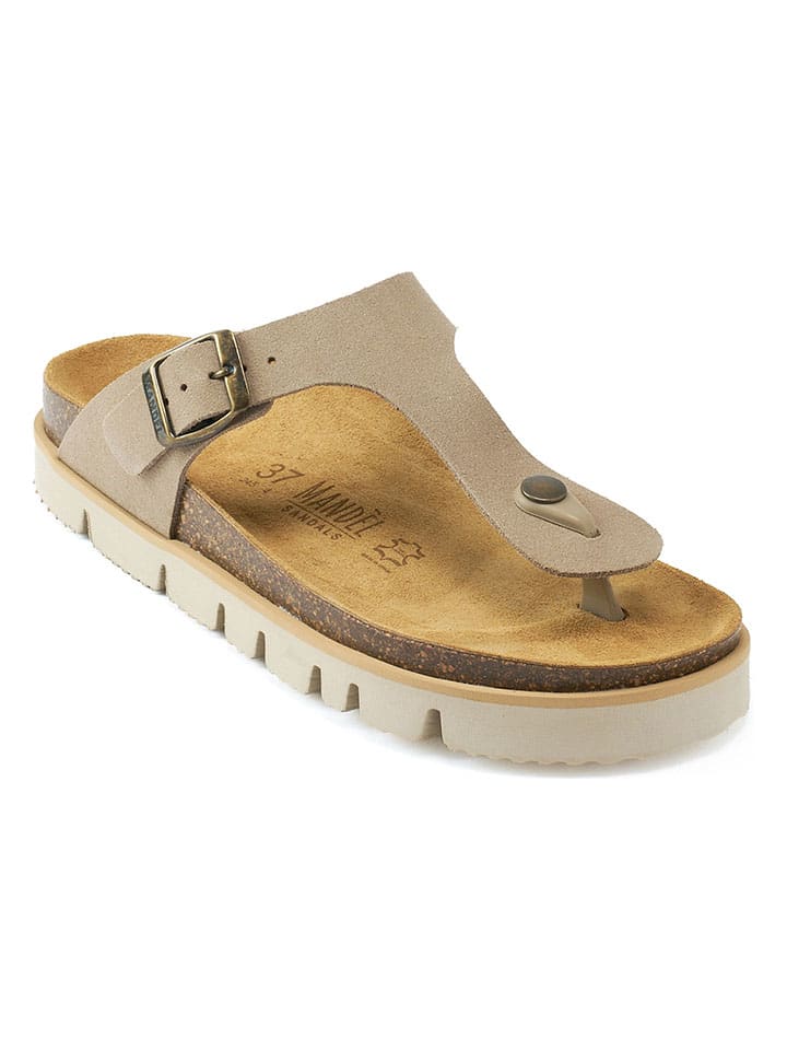 Mandel Leder-Zehentrenner in Taupe günstig kaufen