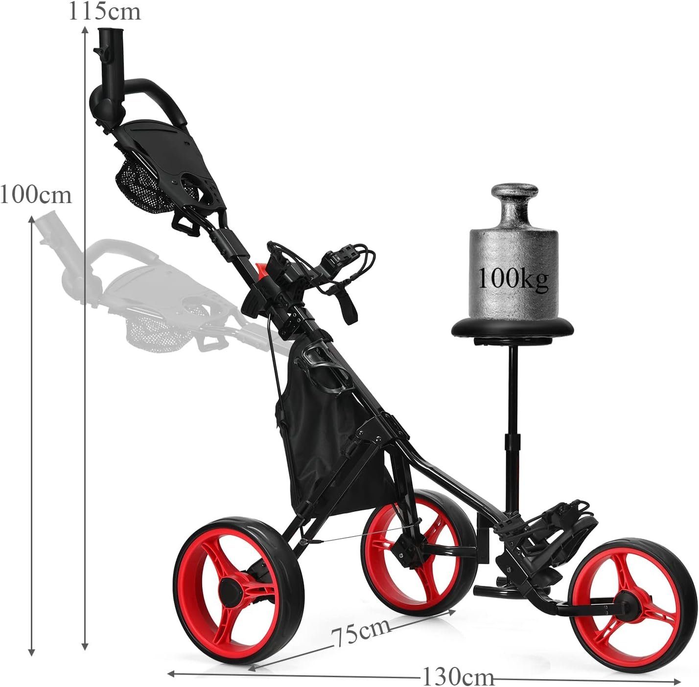 KOMFOTTEU Golftrolley Golfwagen, 3-Rad Trolley, mit abnehmbarem Sitz