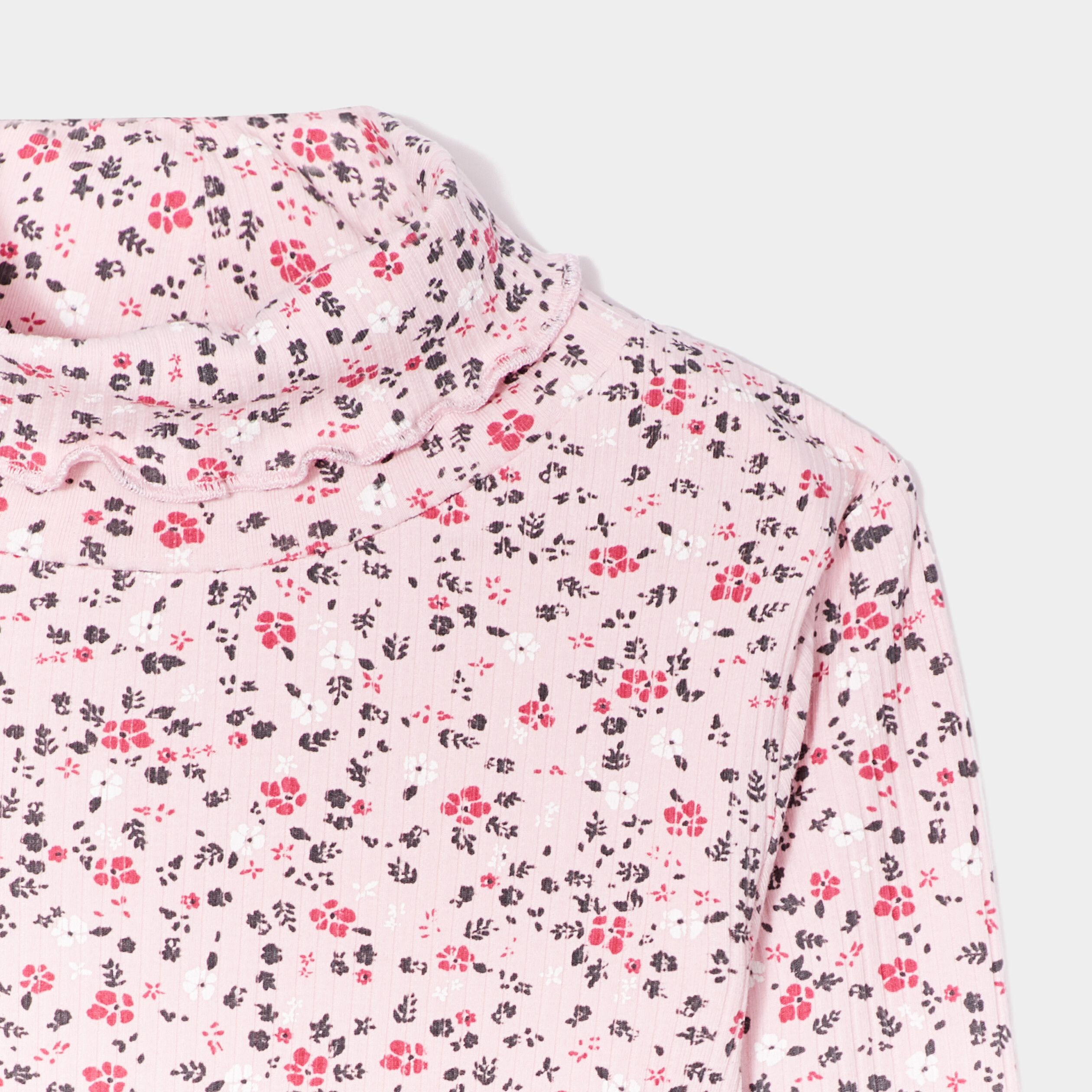 Lot 2 t-shirts côtelé col roulé rose poudrée fille | La Halle