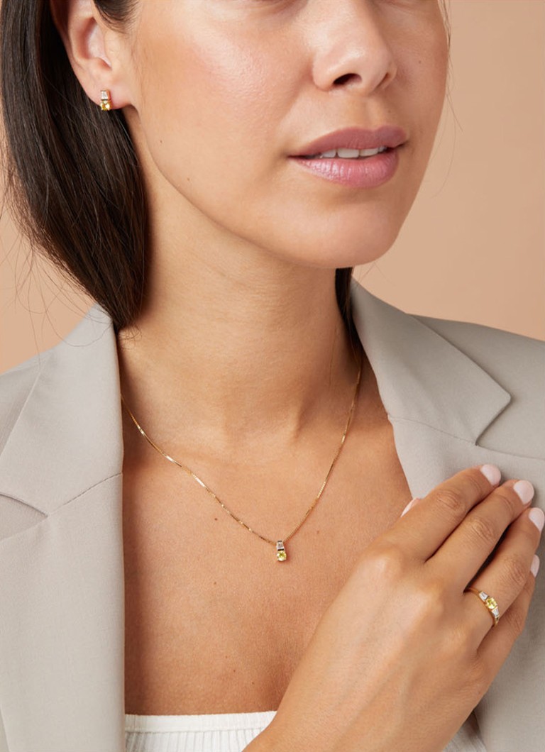 Inel cu vârf de diamant din aur galben, safir galben de 0.30ct, Eden