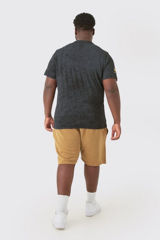 Plus Oversize T-Shirt mit Acid-Waschung und Moto-Print