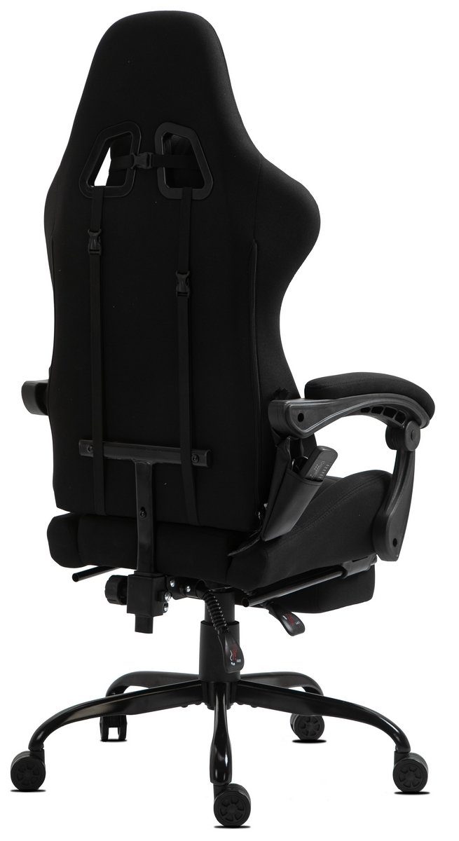Delman Gaming-Stuhl Bürostuhl Chefsessel Massagefunktion mit 6 Vibrationspunkten Stoff, Drehstuhl, dicke Polsterung, Metallfußkreuz, Fußstütze 02-0036