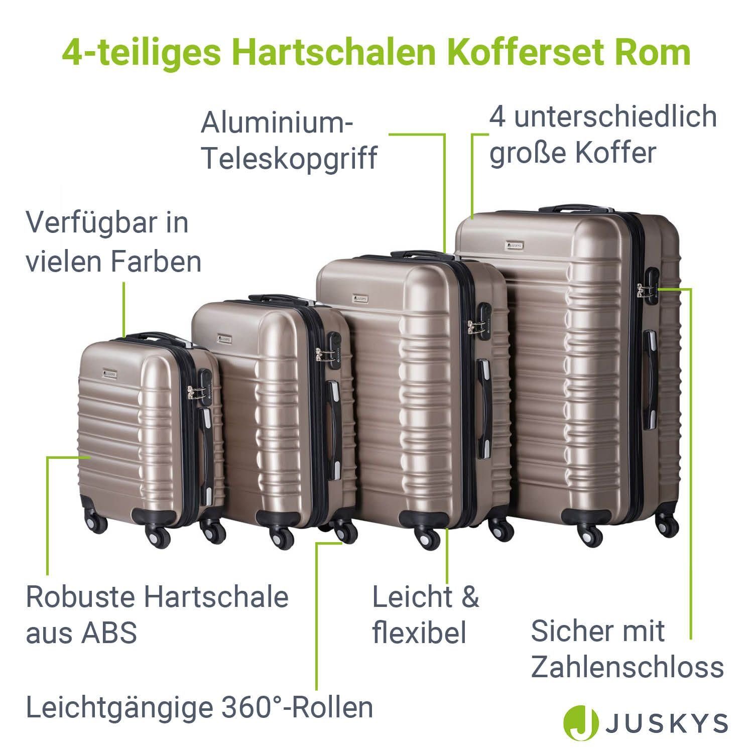 Juskys Trolleyset Rom, 4 Rollen, 4 Koffer, 360° Rollen, robuste Hartschale, mit Zahlenschloss