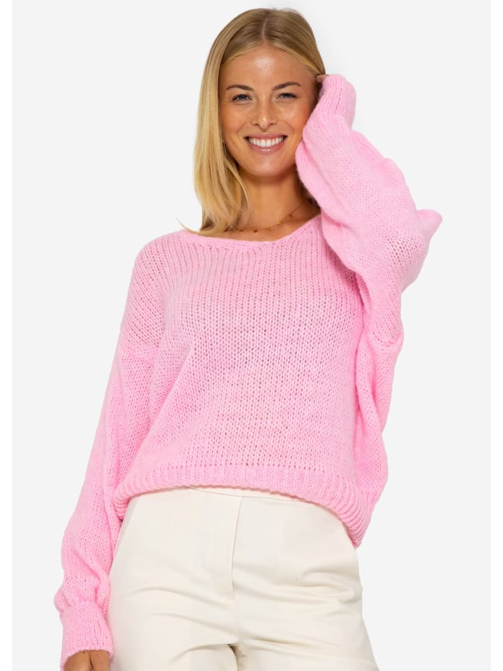SASSYCLASSY Pullover mit V-Ausschnitt in rosa günstig kaufen