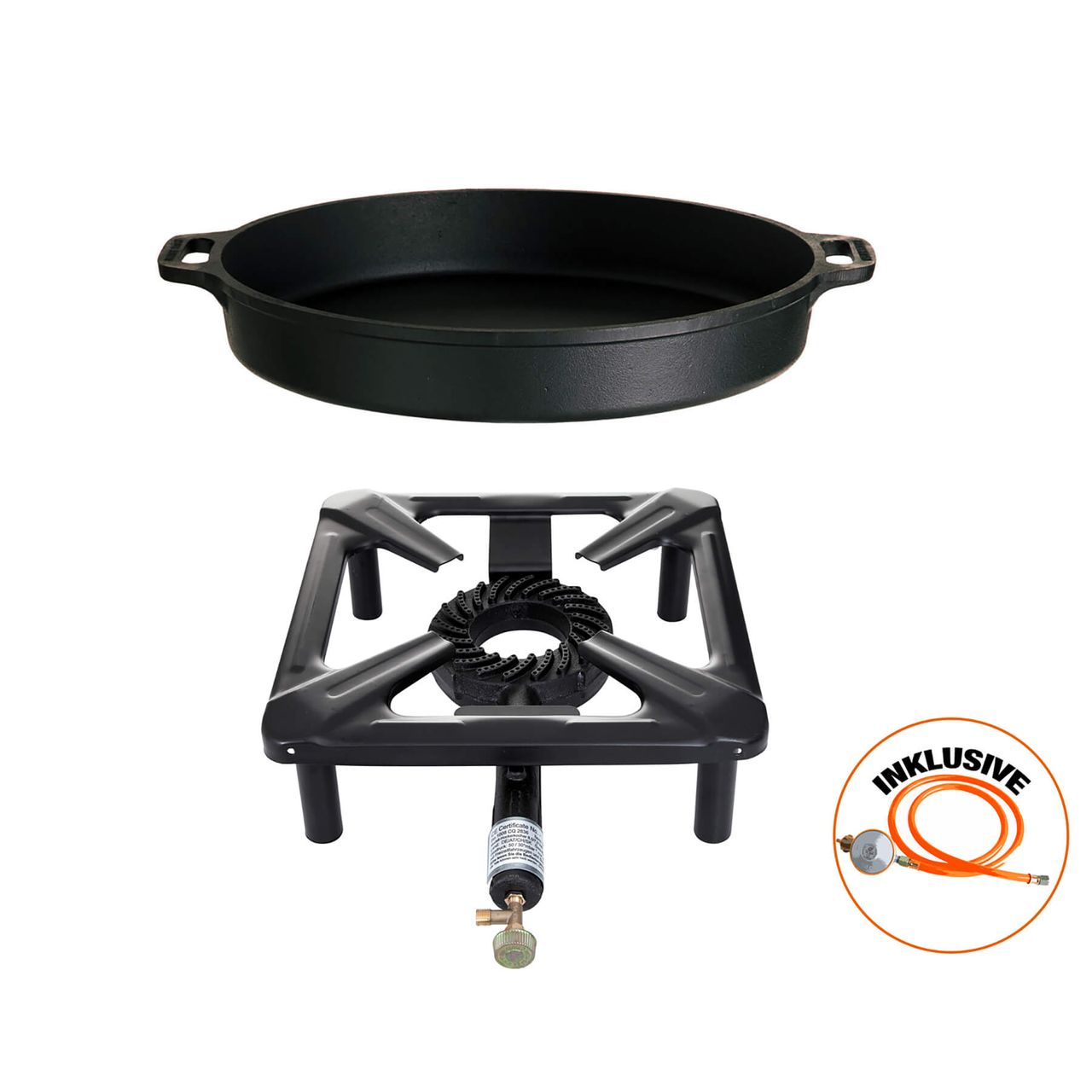 Allgrill Hockerkocher ohne Zündsicherung   Gusseisenpfanne 40 cm - Camping, Freizeit, Profiköche
