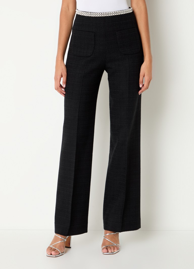 Pantaloni Sandro cu talie înaltă, cu croială largă, și garnitură din tweed.