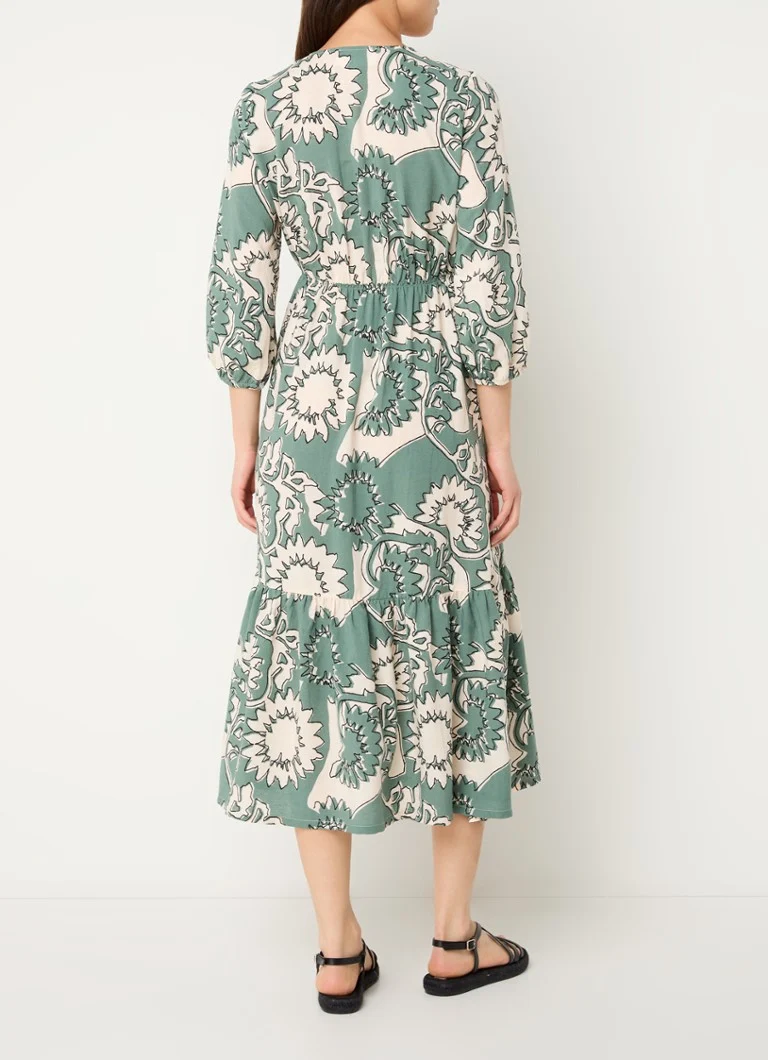 Vestido túnica midi Ferae de Ba&sh en mezcla de lino con estampado floral.
