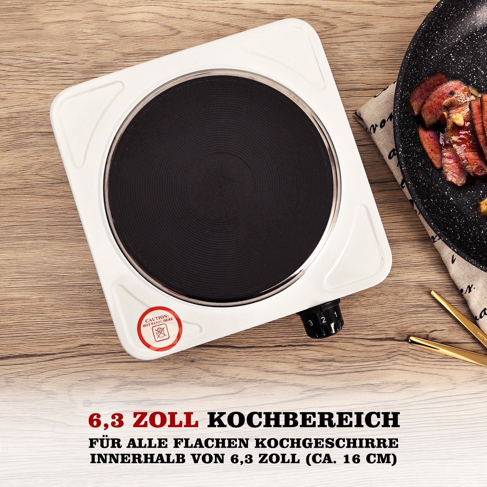 HOMELUX Einzelkochplatte Kochplatte Edelstahl Herdplatte Kochfeld, 5 Leistungsstufen, 16cm/1000W; 18cm/1500W