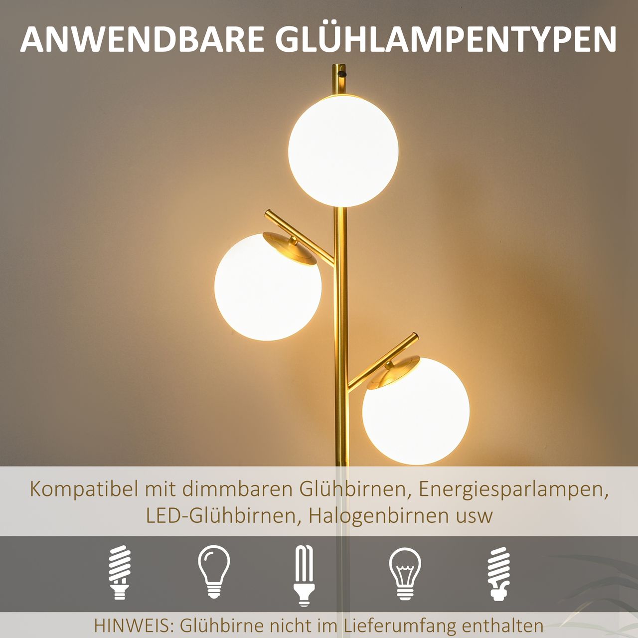 HOMCOM Stehleuchte, Stehlampe, 40 W Standlampe mit E27 Fassung exkl. Glühbirne