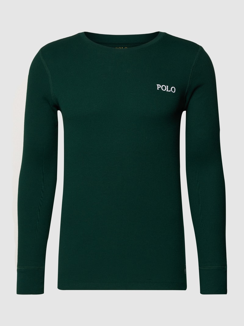 Longsleeve mit Label-Stitching Modell 'CREW' in dunkelgrün