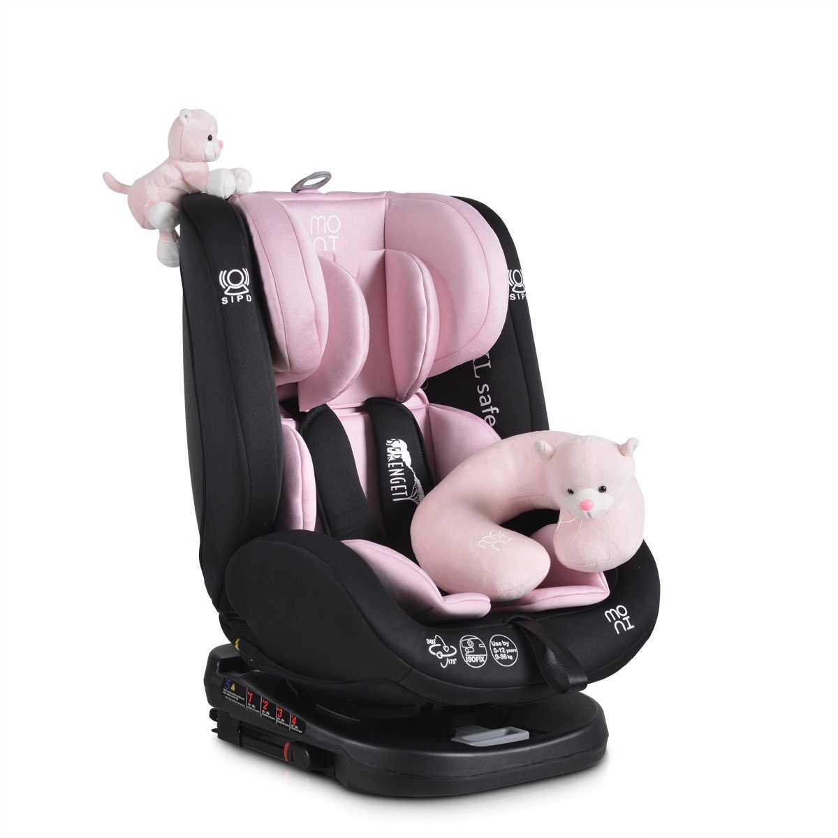 Moni Autokindersitz Kindersitz Serengeti 0-36 kg, bis: 36 kg, Gruppe 0/1/2/3 Isofix Nackenkissen Plüschtier