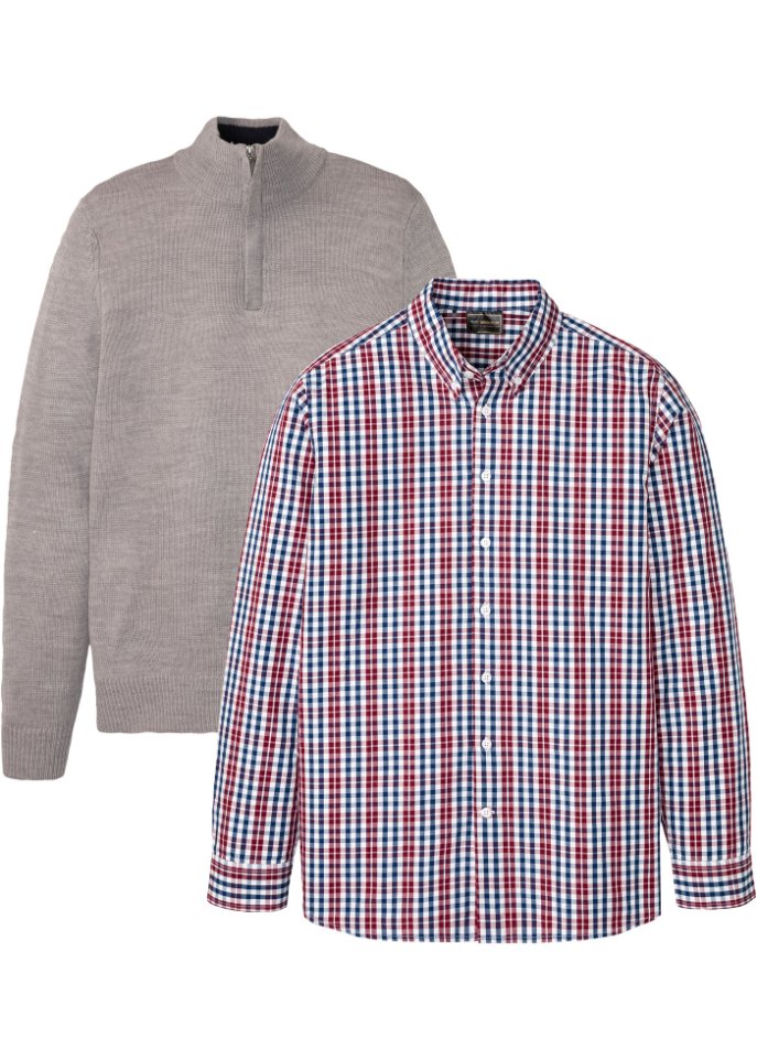 Pullover mit Troyer Kragen und Hemd (2-tlg.Set)