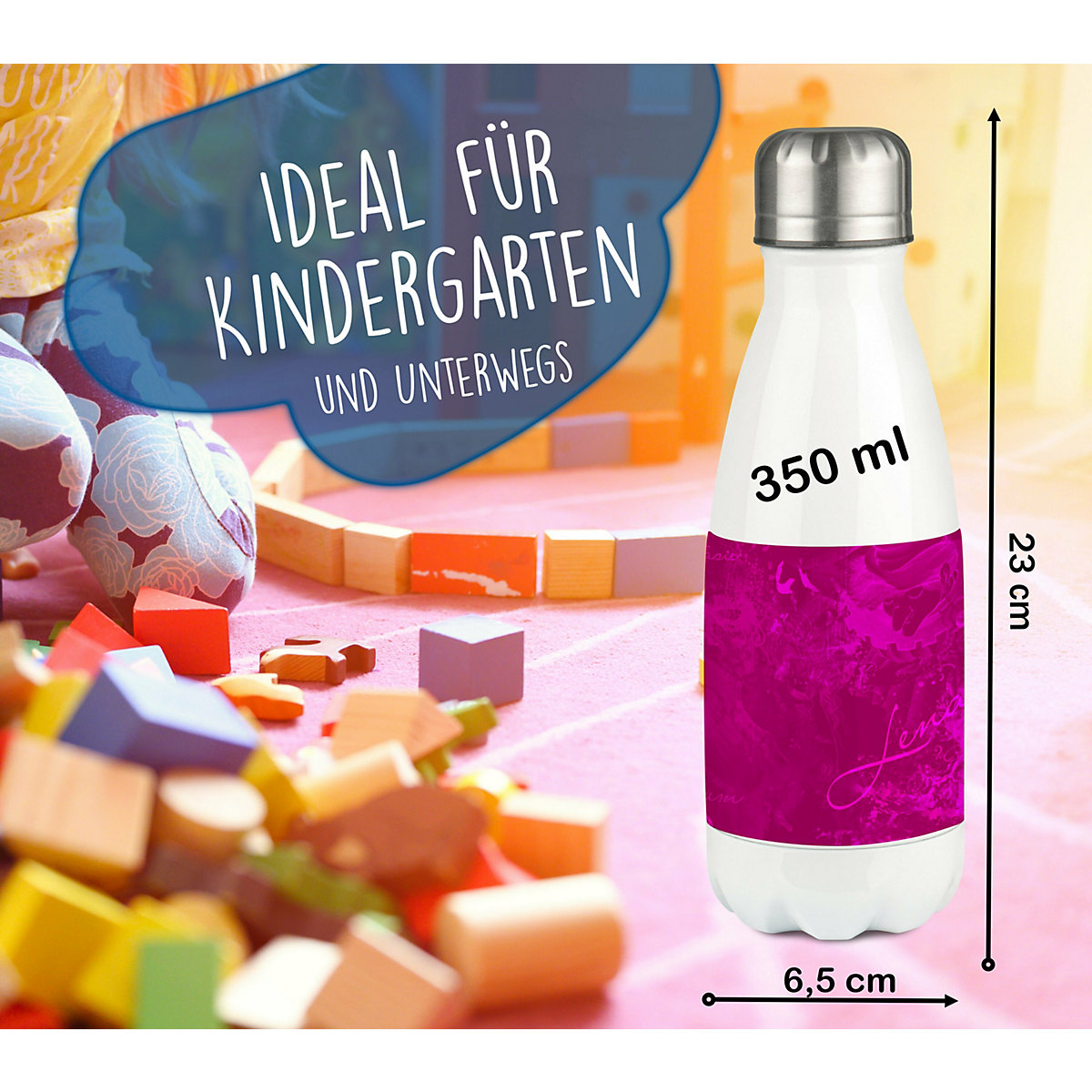 Edelstahl Kinder Thermoflasche / Trinkflasche bunt Traum Farbe brombeere Spülmaschinenfest, Auslaufsicher, Bruchfest, Doppelwandig, Für Heißgetränke geeignet, Mit Deckel, Isoliert