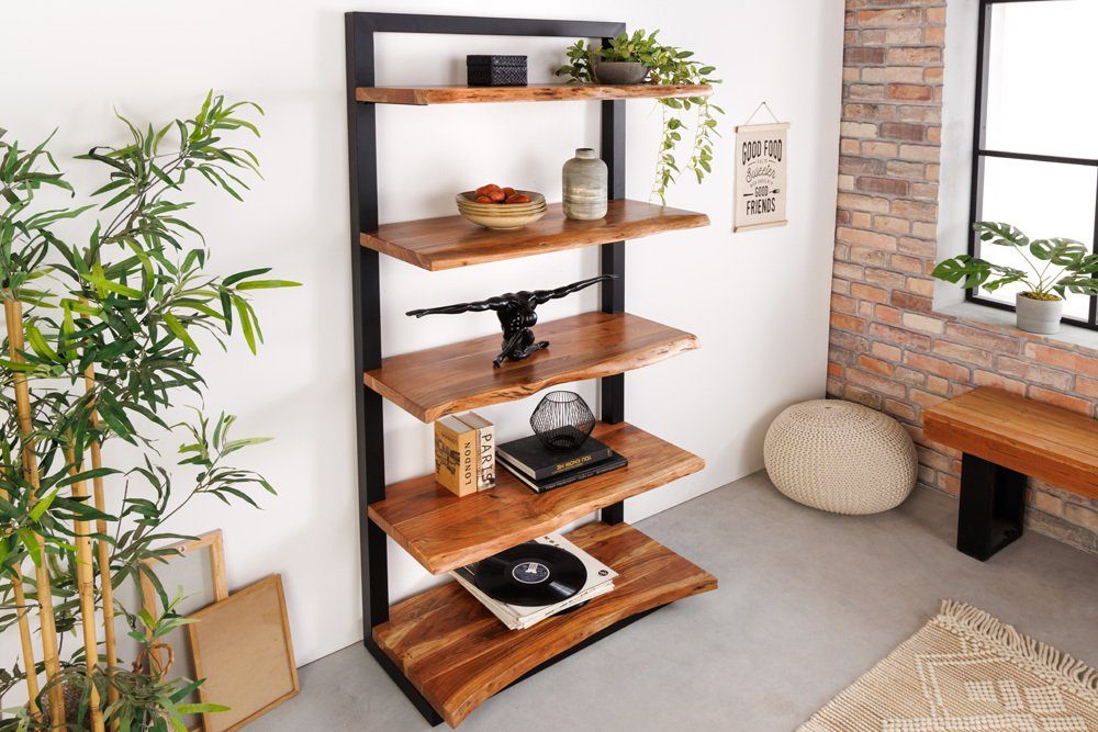riess-ambiente Bücherregal MAMMUT 178cm natur / schwarz, 1-tlg., Wohnzimmer · Massivholz · Raumteiler · Baumkante