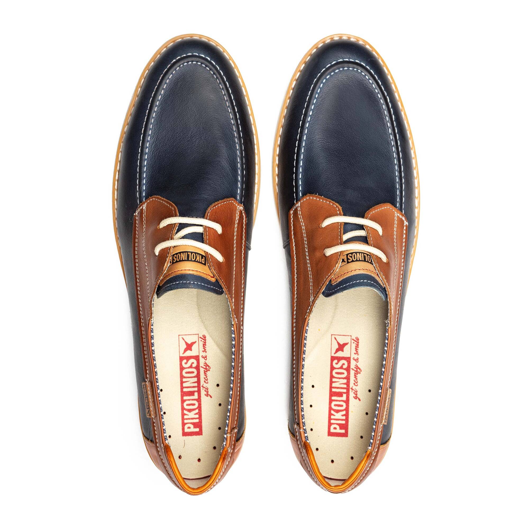 Dwukolorowe buty żeglarskie męskie - NIEBIESKIE