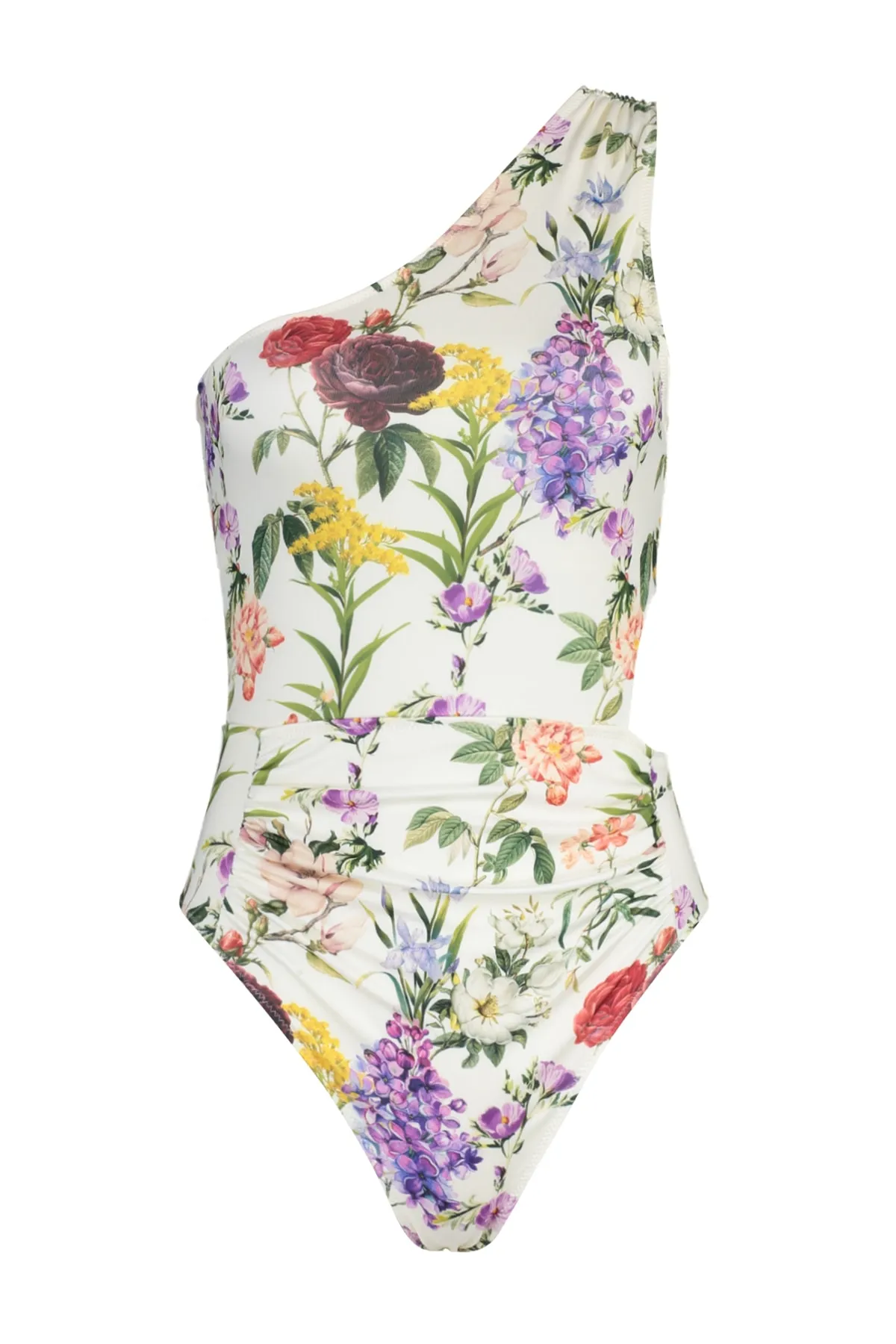 Trendyol Collection  Badeanzug mit Blumenmuster, einseitiger Schulterpartie, drapiertem High Leg und TBESS23MA00098