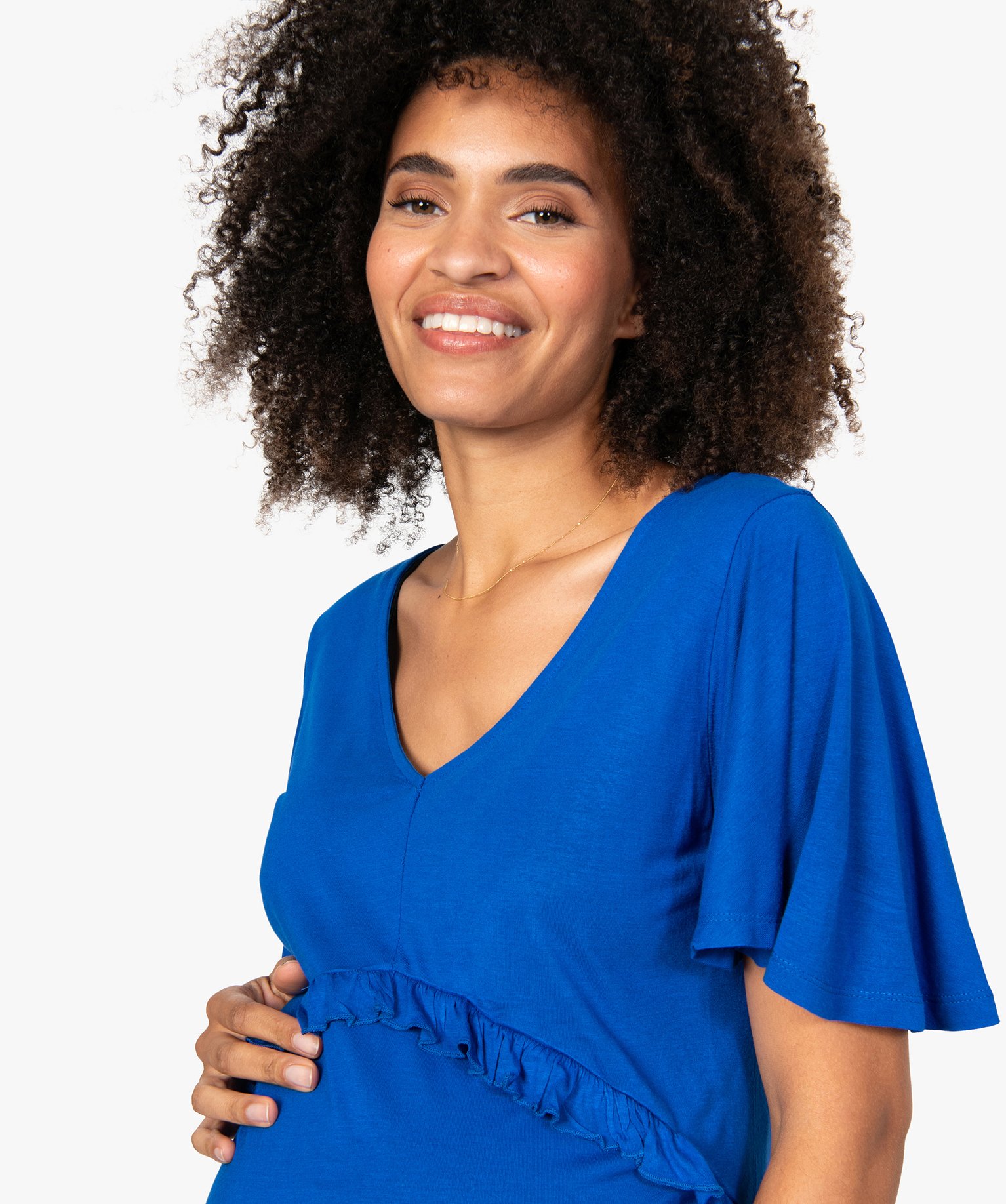 Robe de grossesse col V avec bande froncée noir | GEMO
