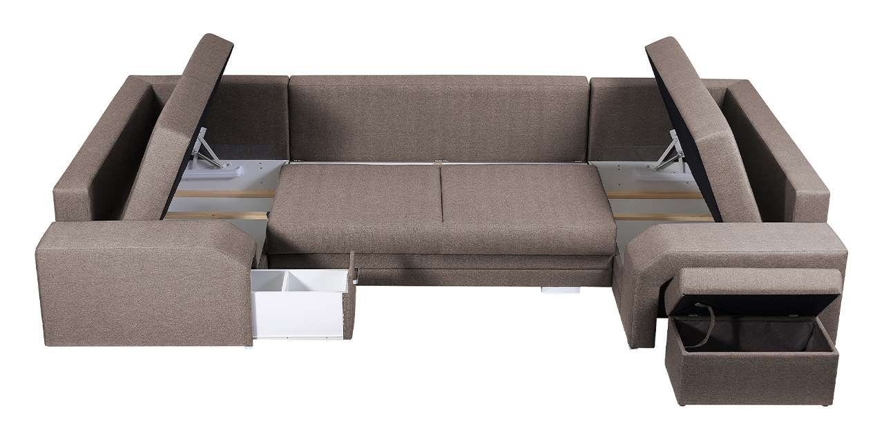 MKS MÖBEL Ecksofa ALVA U, Ecksofa mit Hocker und Minibar - U-Form Sofa Mit Schlaffunktion