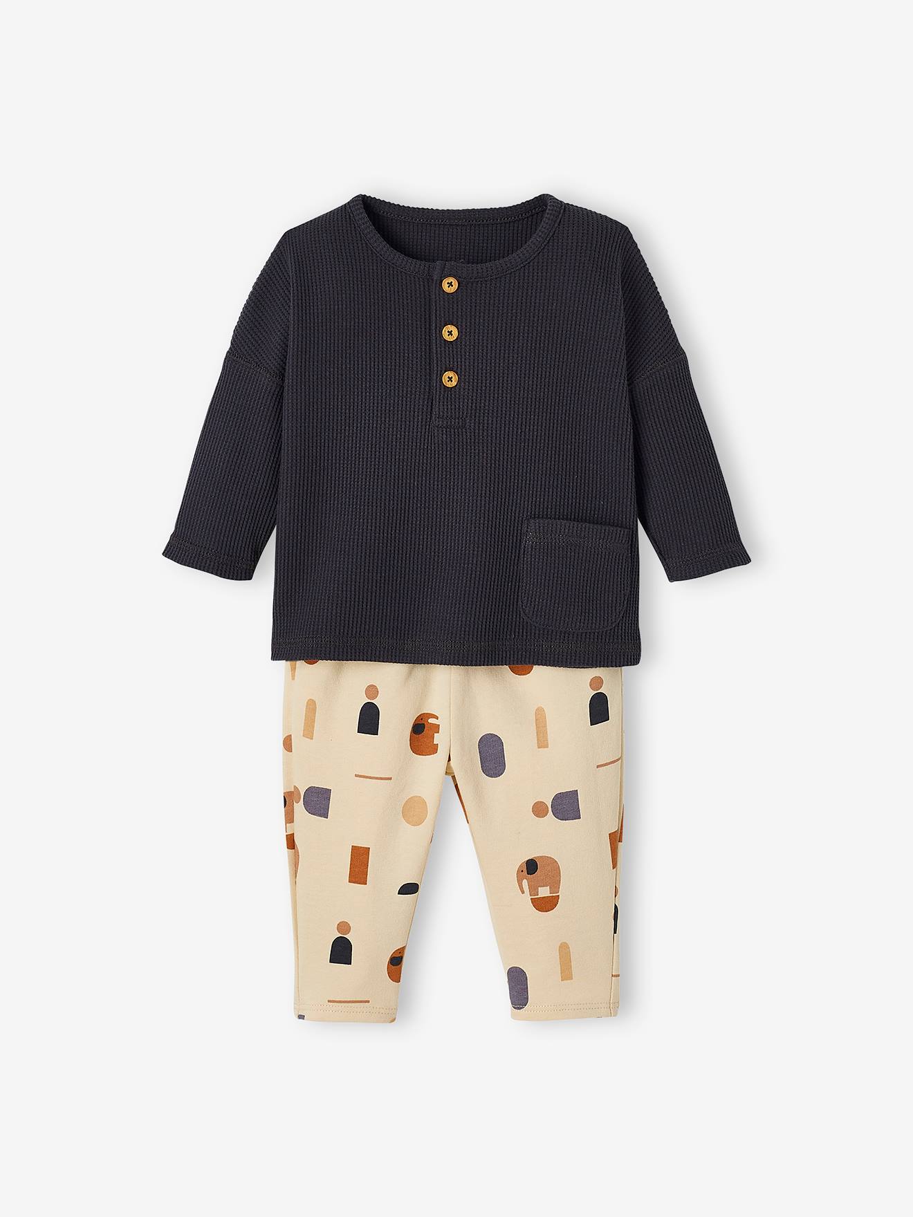 Ensemble bébé T-shirt et pantalon en molleton gris béton