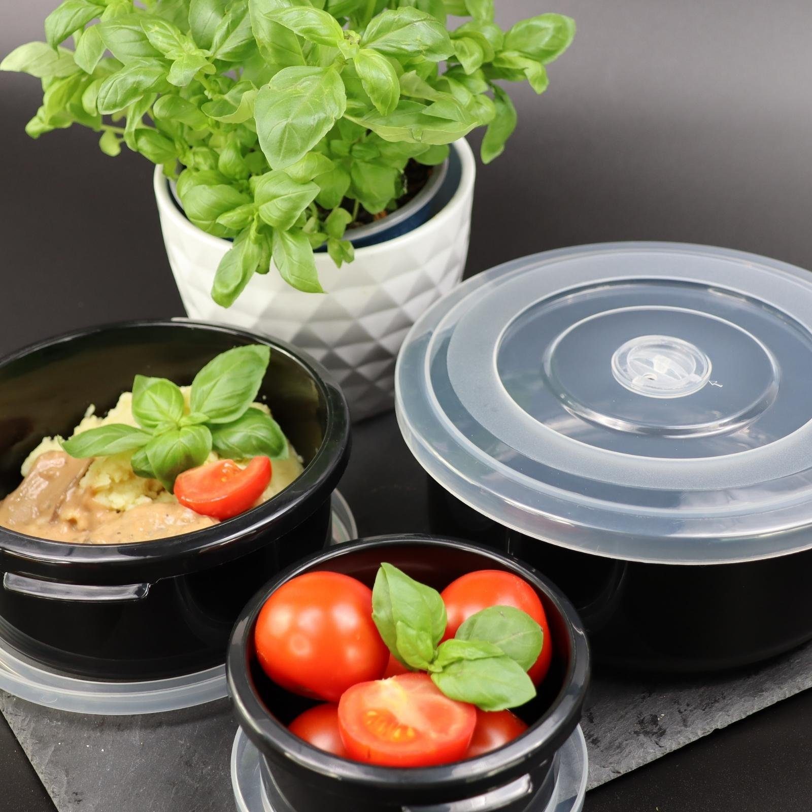 Plentyfy Mikrowellenbehälter Vorratsdosen Set, Kunststoff, (PLENTYFY, Mikrowellenschüssel Set 6-tlg., rund, Schwarz, mit Entlüftung, Mikrowellengeschirr, Mikrowellendose, Microwave, Meal Prep, kunststoff, 6-tlg., Premium), Meal Prep Boxen - Mikrowell