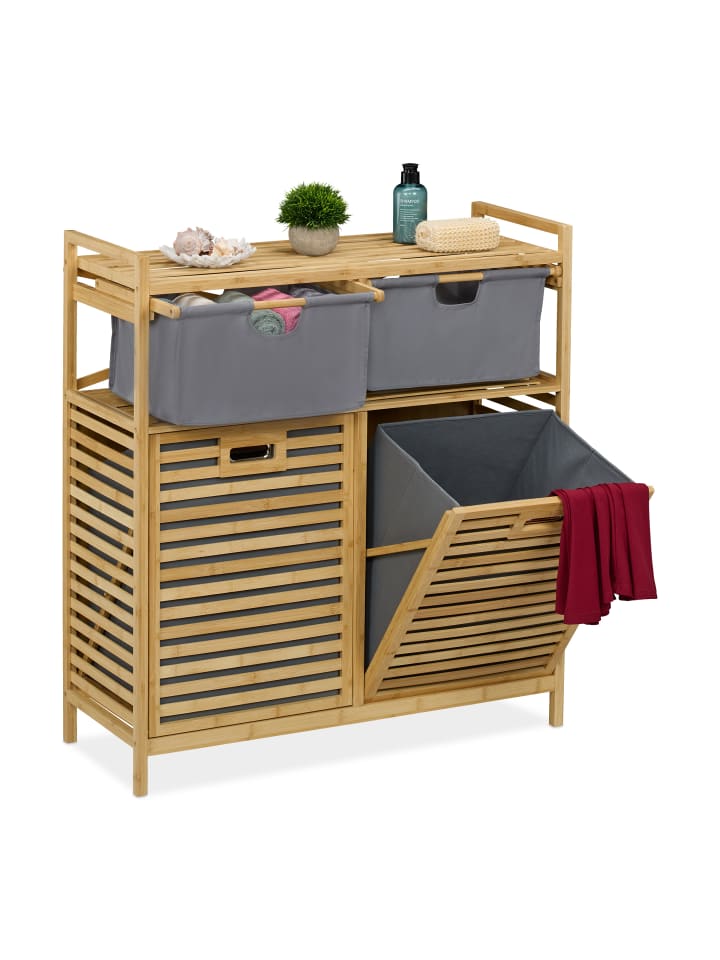 relaxdays Wäschekorb in Natur/ Grau - (B)88 x (H)95 x (T)33 cm günstig kaufen onesize