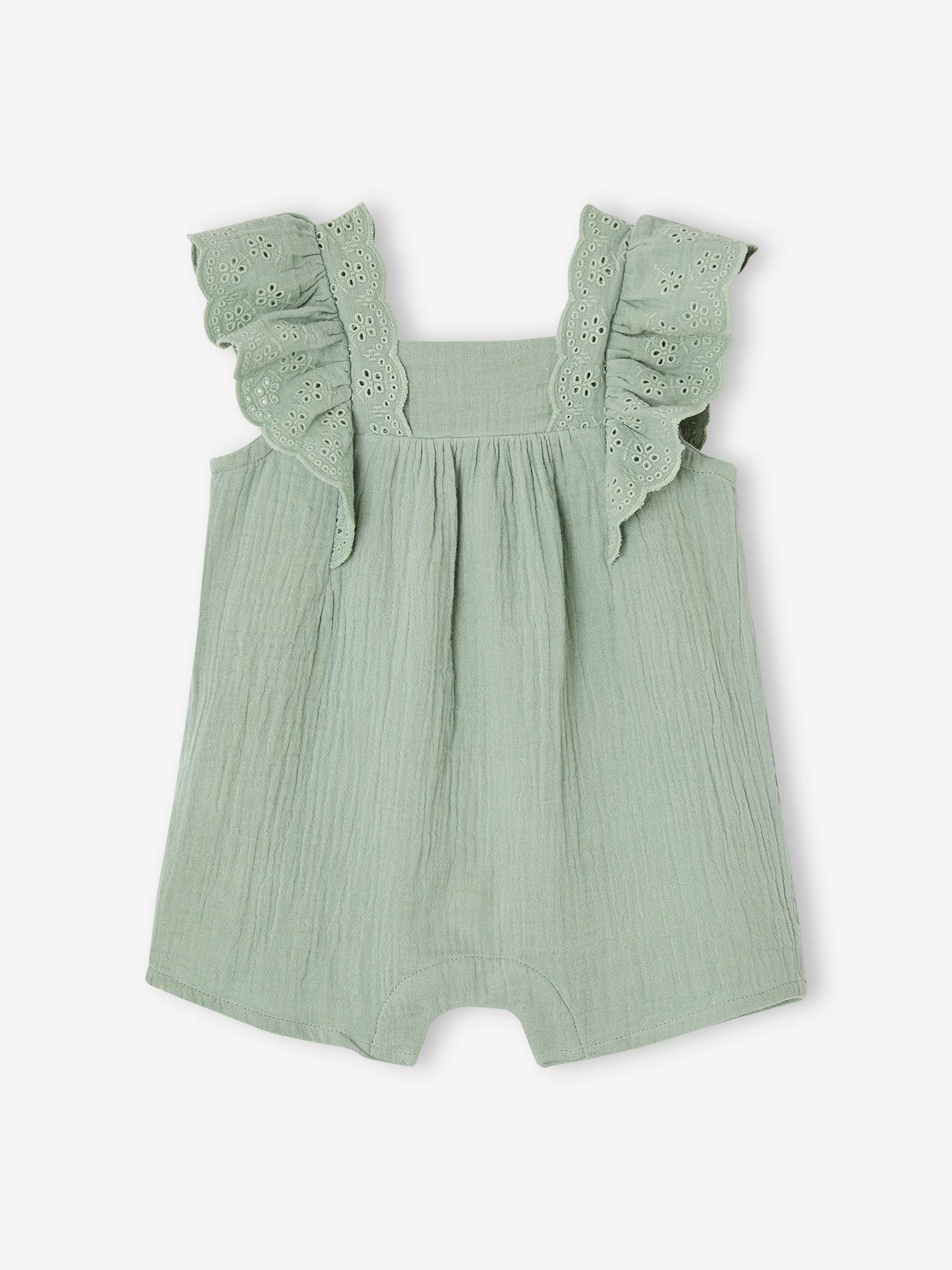 Vertbaudet Mädchen Baby Sommer-Overall - salbeigrün