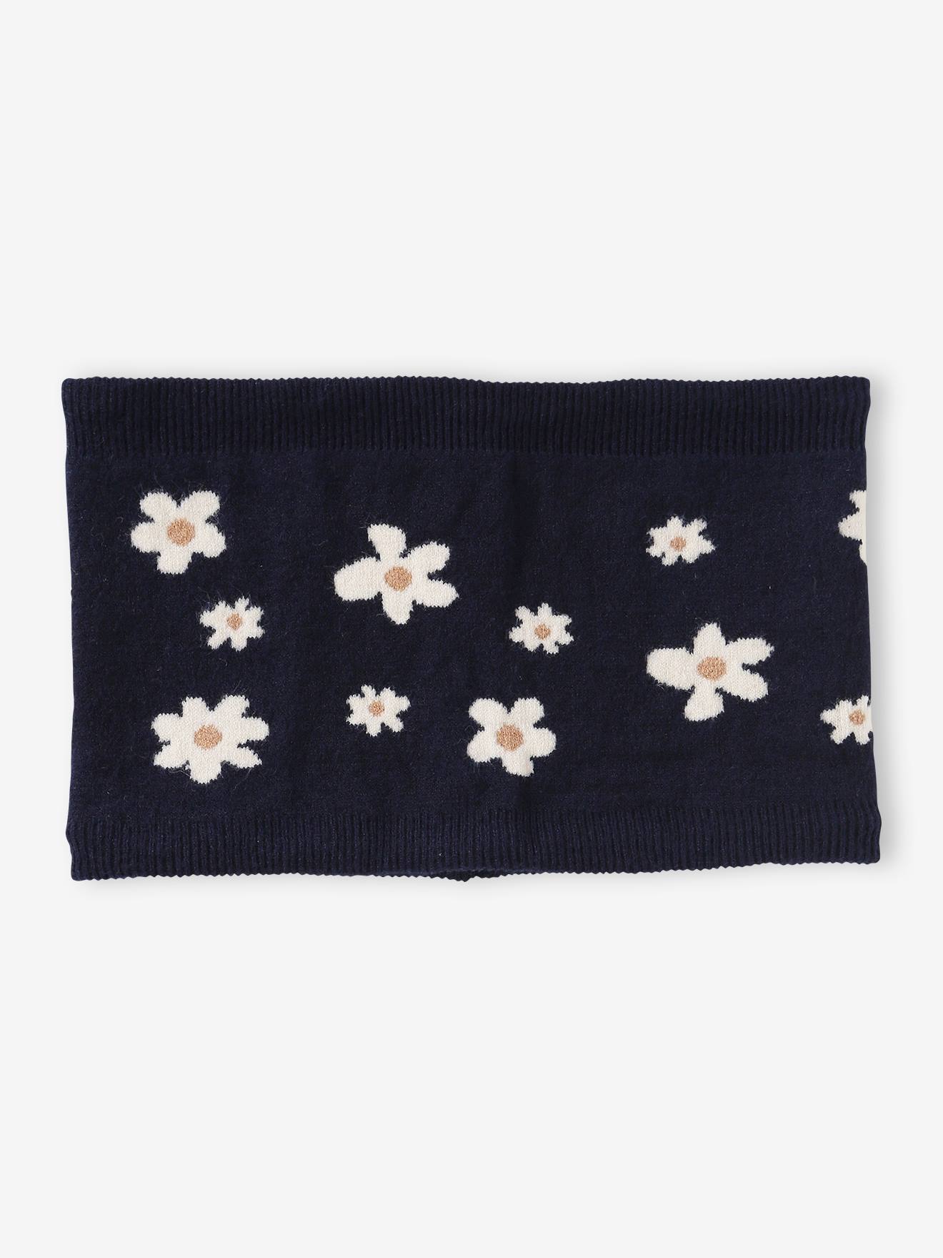 Vertbaudet Mädchen Rundschal mit Jacquard-Blumen - marine