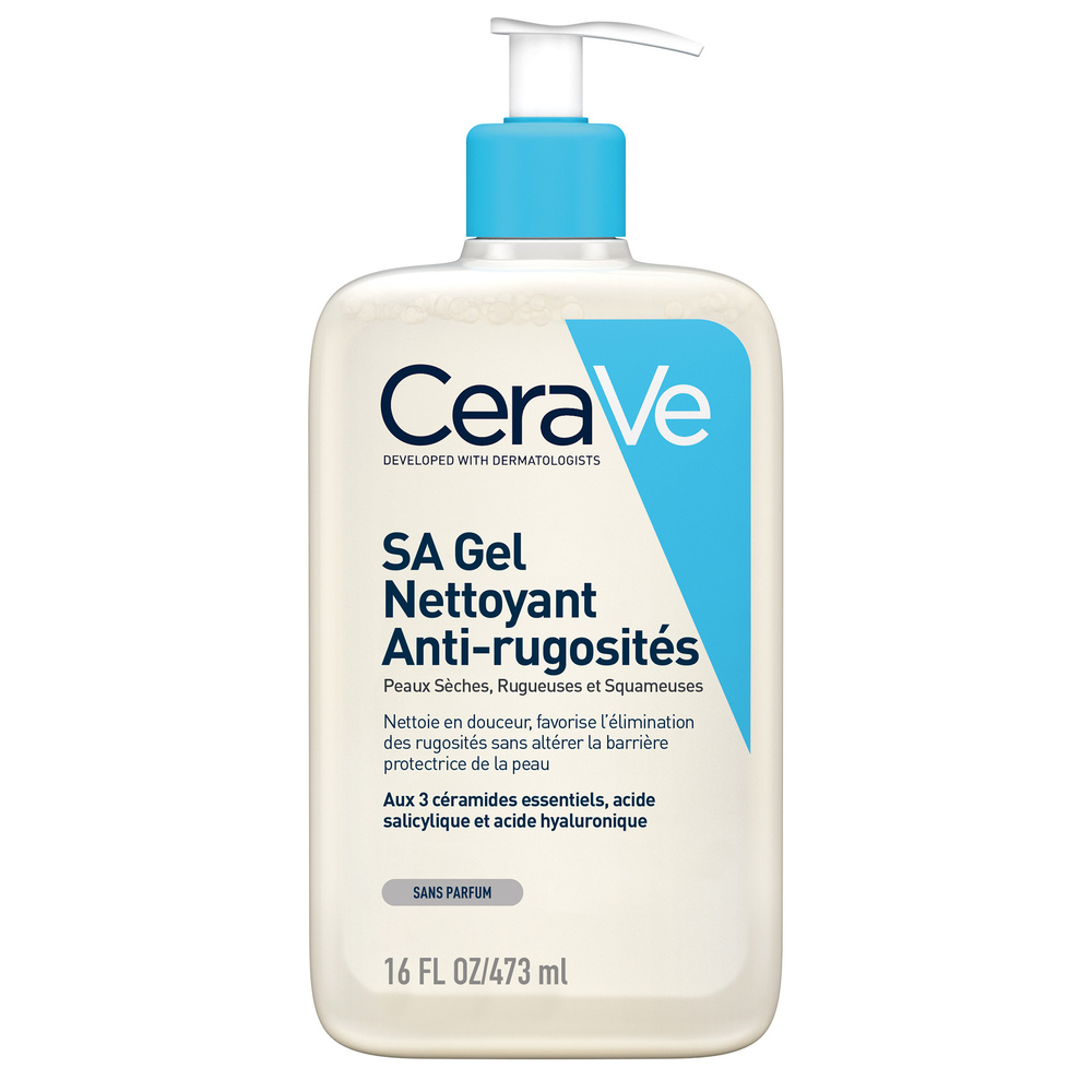 CeraVe SA Anti-rugosités Gel Nettoyant Exfoliant Doux pour PeauxTrès Sèches, Rugueuses, Kératose Pilaire