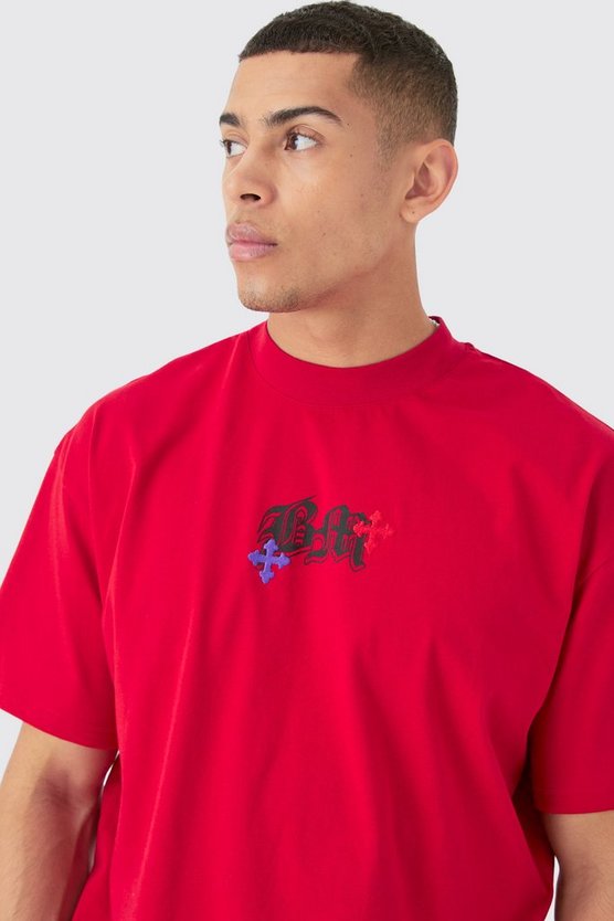 Oversize T-Shirt mit Bm-Stickerei