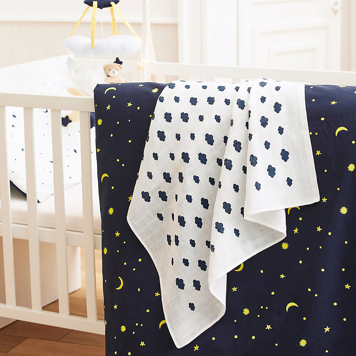 3er-Pack Mullwindeln 80x80 cm Wolken und Sterne