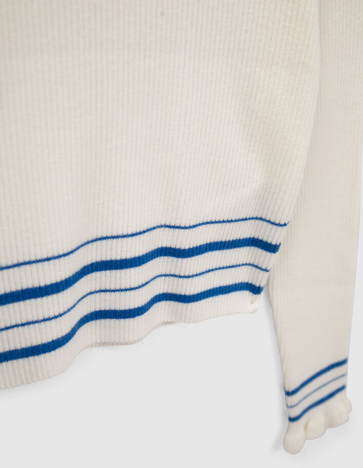 Pull blanc à rayures bleues en tricot fille