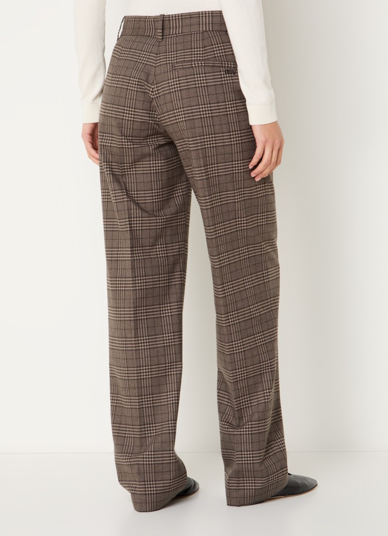 OLAF High waist straight fit trousers in wool blend with checked design
