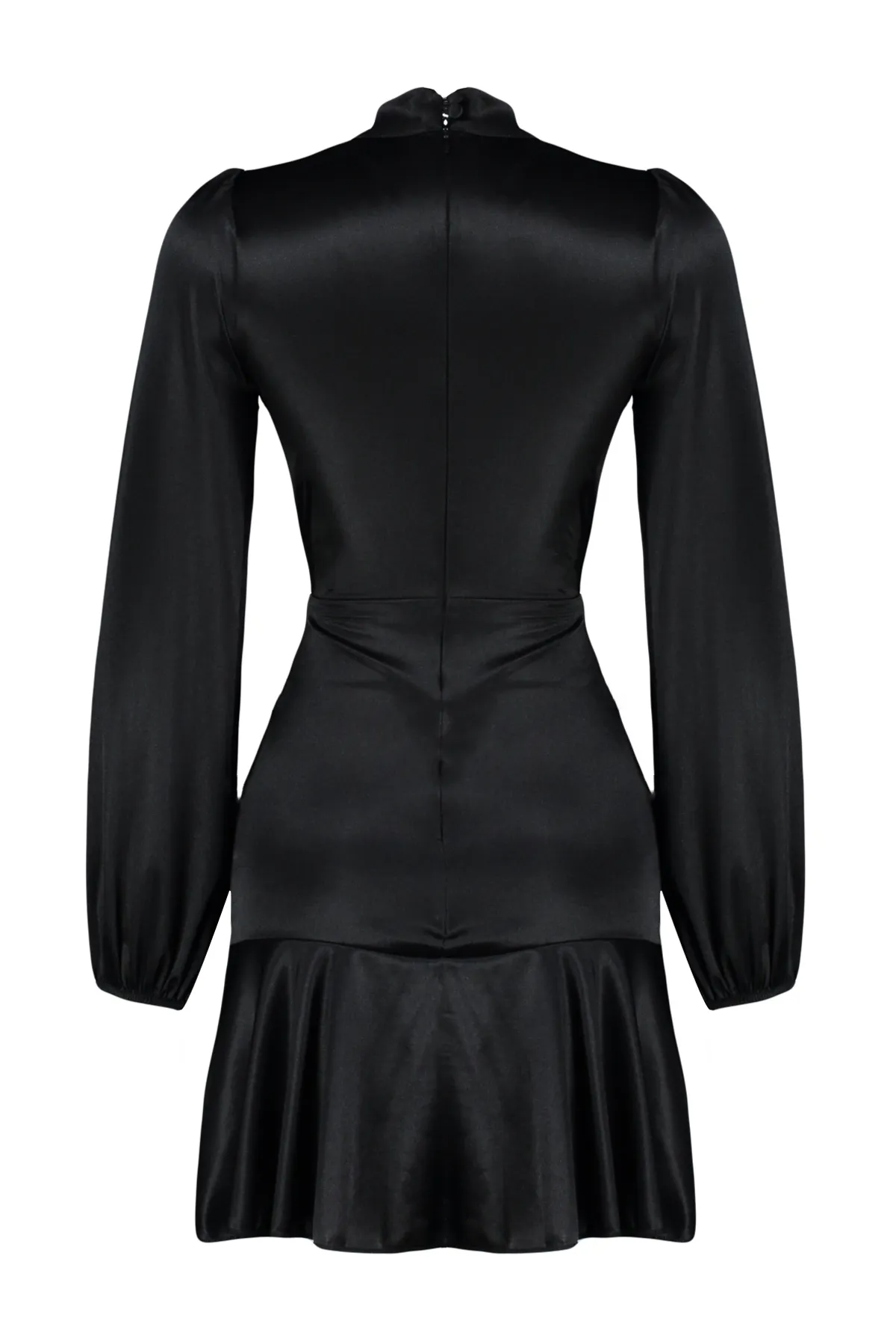 Trendyol Collection  Elegantes Abendkleid aus schwarzem Satin mit offener Taille/Skater-Volant TPRAW24EL00167