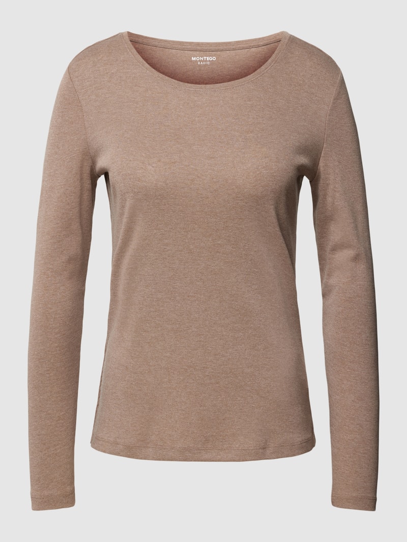 Longsleeve mit Rundhalsausschnitt in taupe meliert