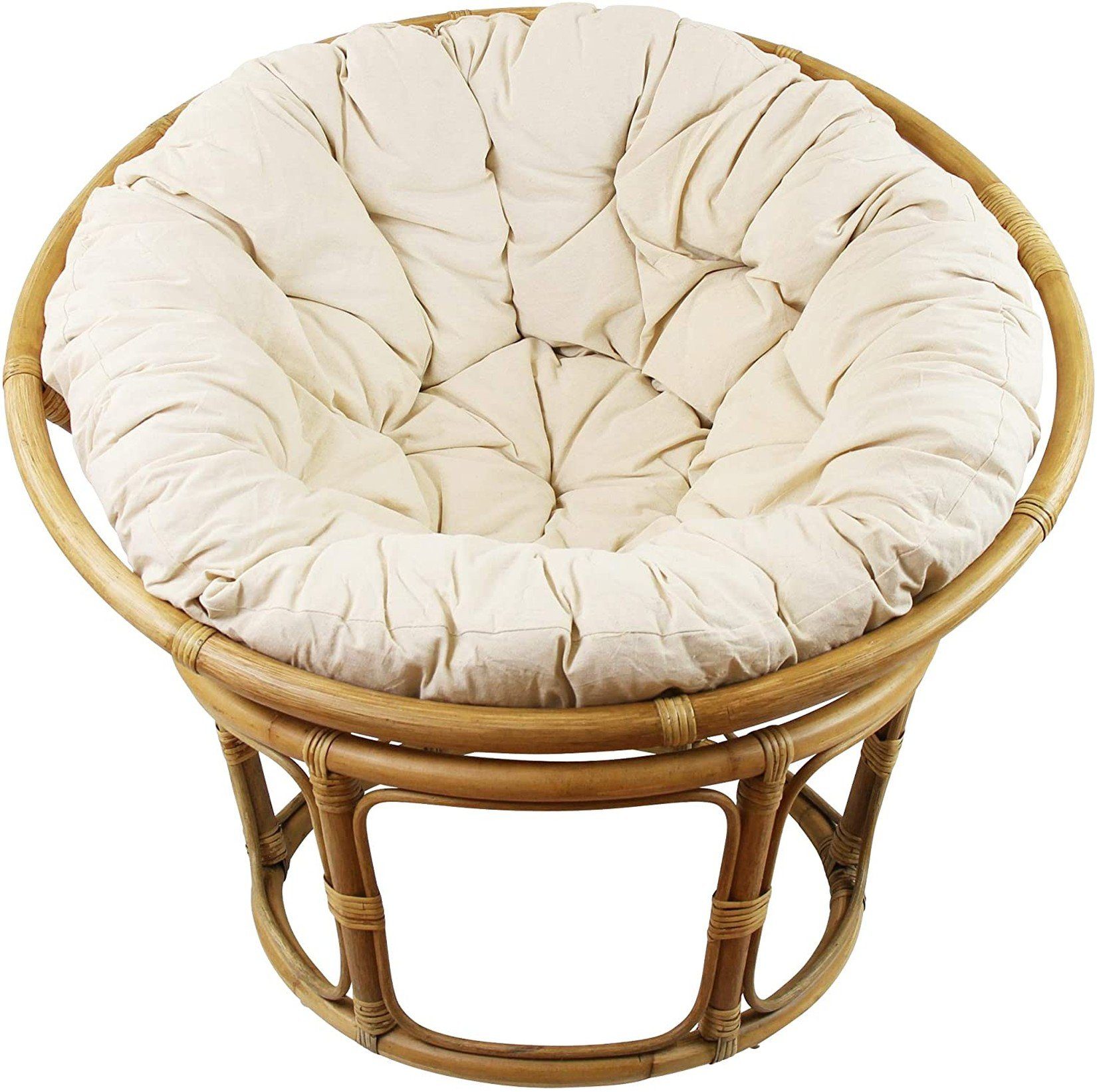 Dekoleidenschaft Relaxsessel Papasansessel aus Rattan, inkl. Kissen aus Baumwolle, beige, Korbsessel, Liegesessel, Clubsessel, Rattansessel