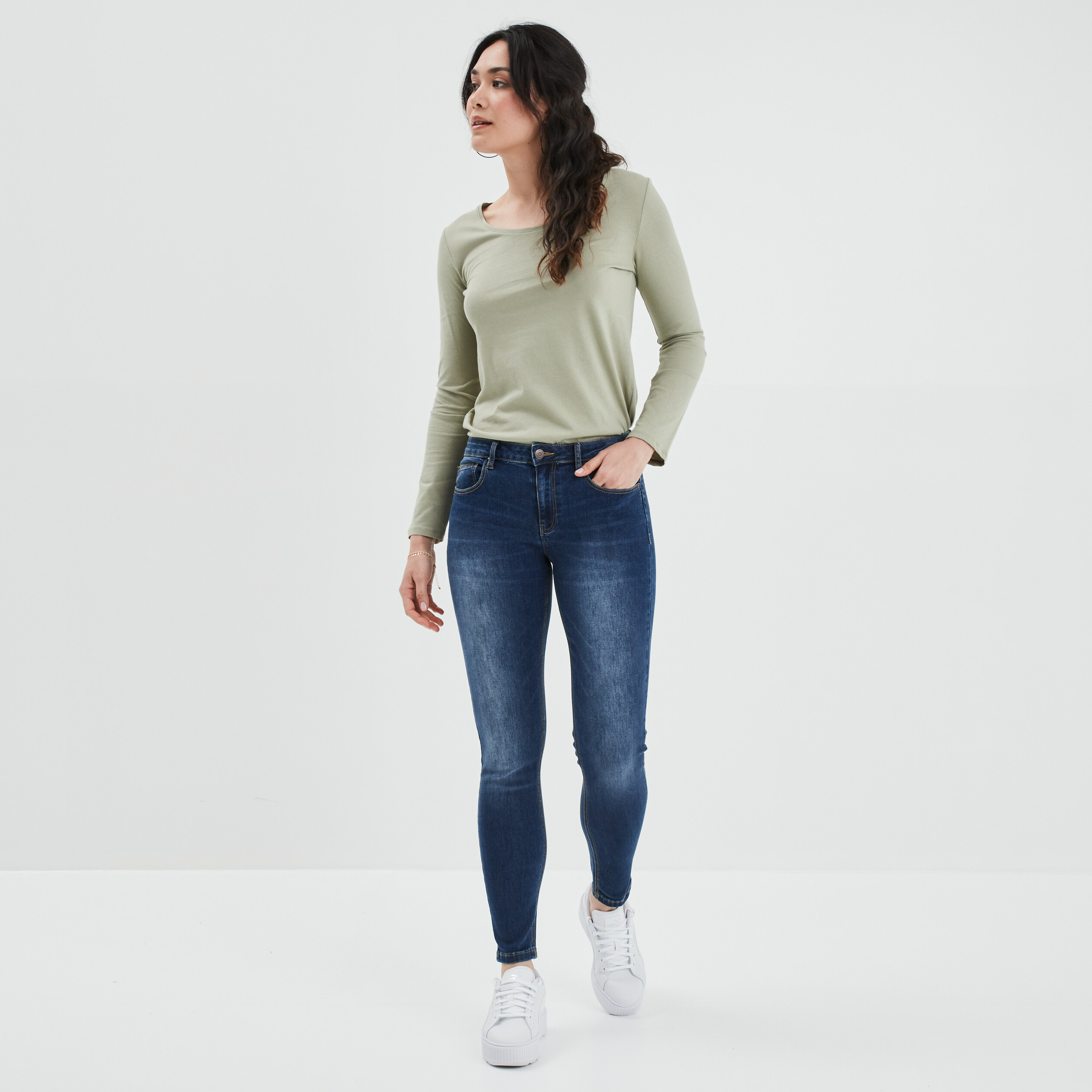 Jeans skinny taille basse denim brut femme | La Halle