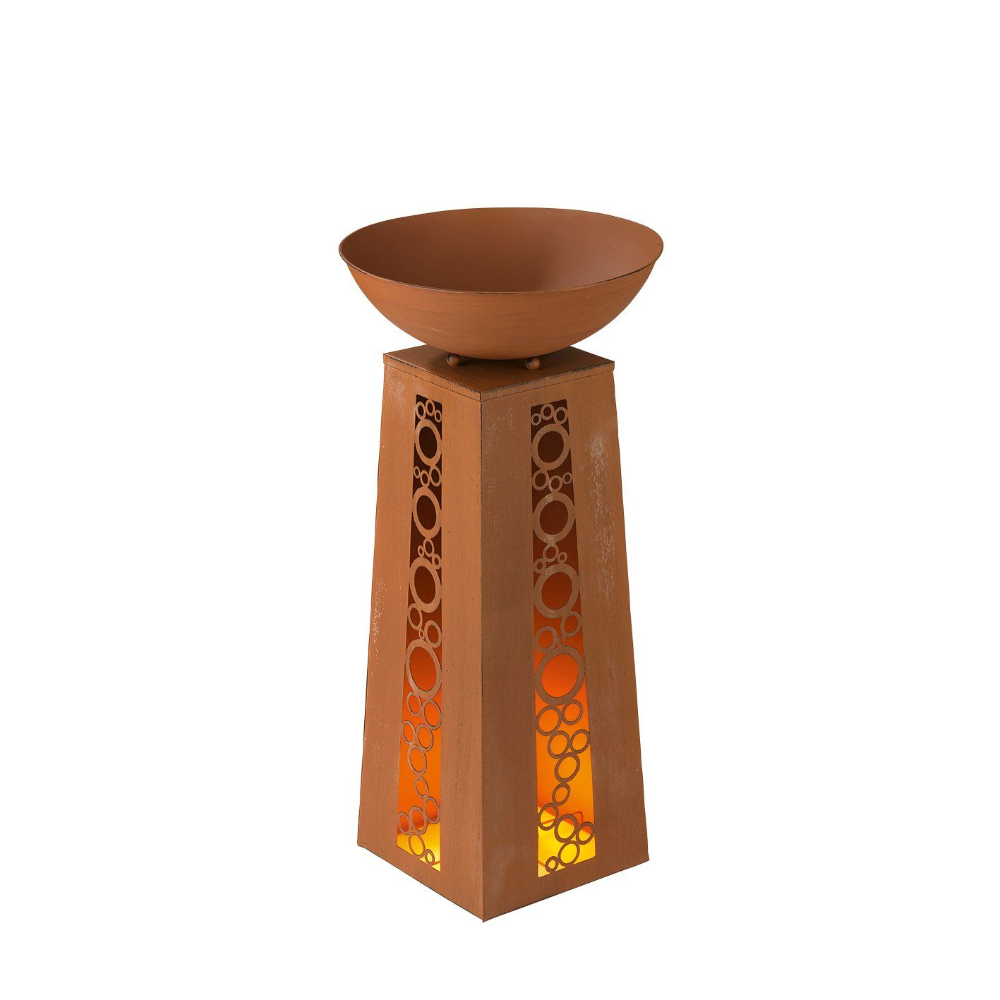 EASYmaxx Dekosäule Flamme, Pflanzschale Garten Deko Kübel Säule LED 69 cm Rost-Optik